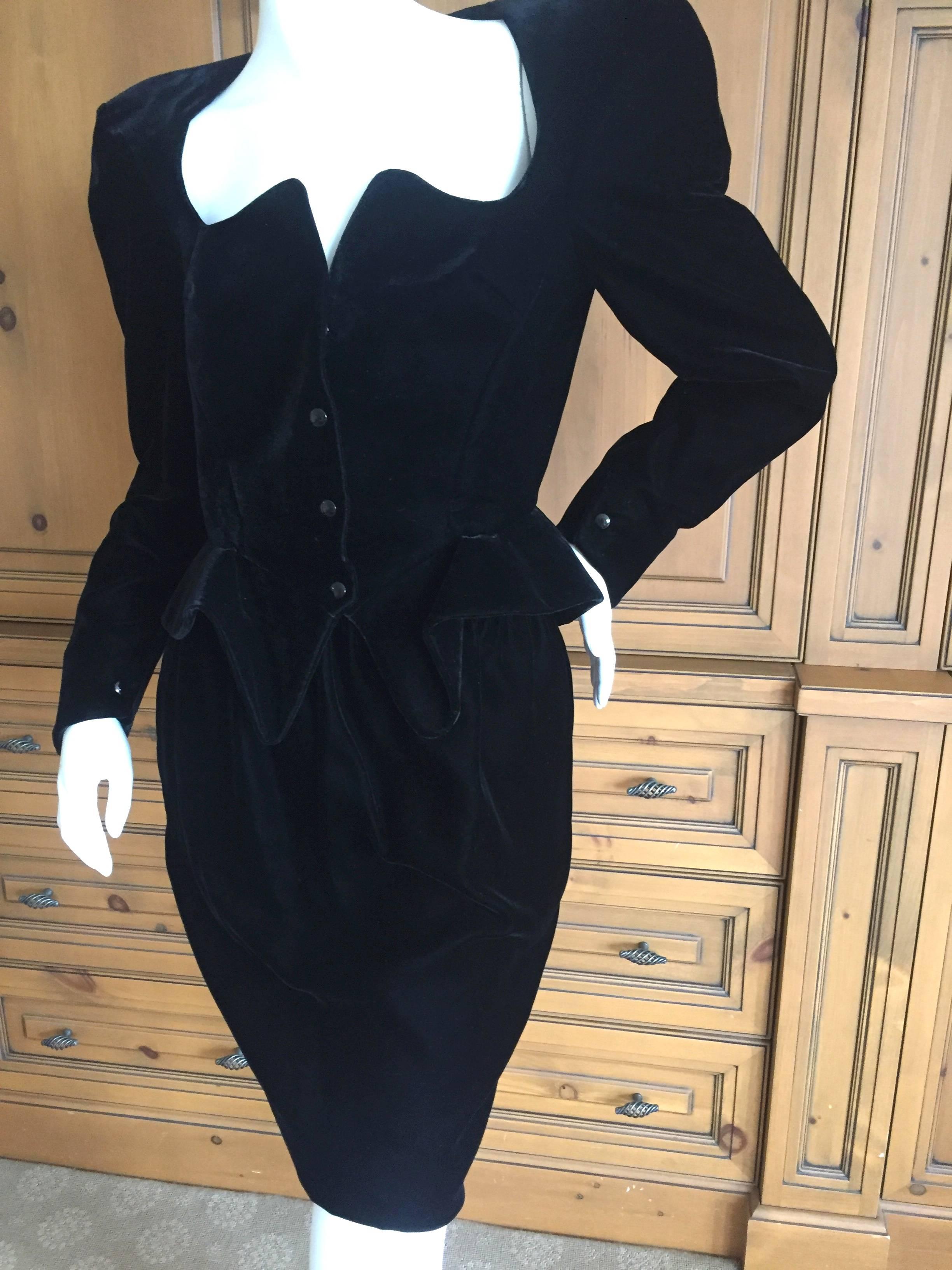 Thierry Mugler 1980's  Portrait Neckline Black Velvet Suit In Excellent Condition In Cloverdale, CA