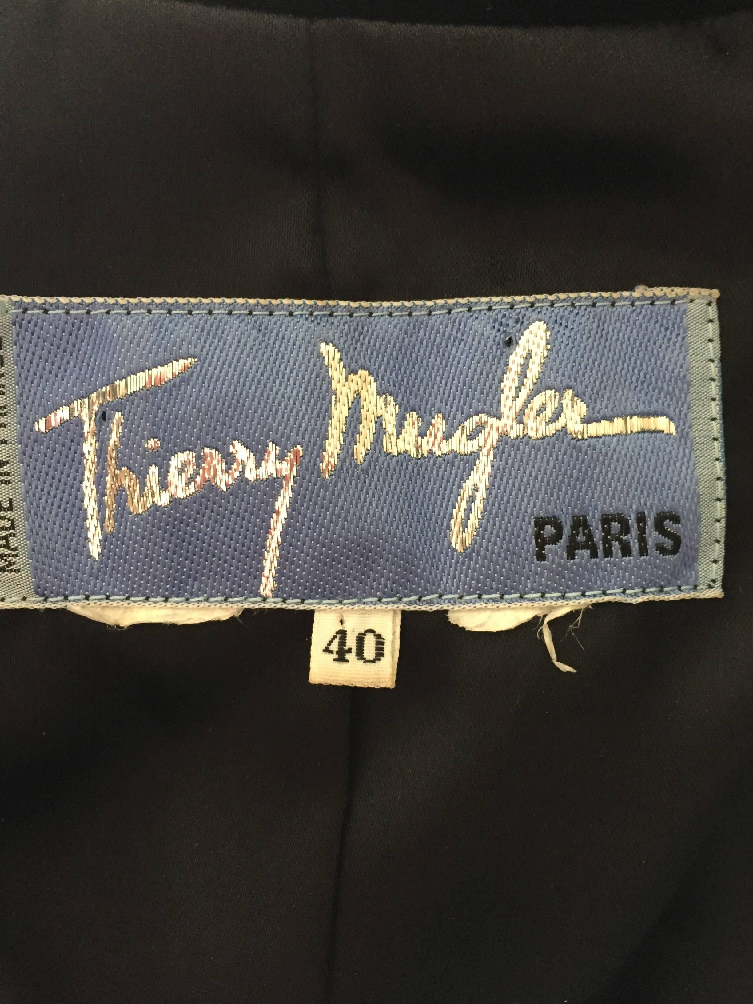 Thierry Mugler 1980's  Portrait Neckline Black Velvet Suit 1
