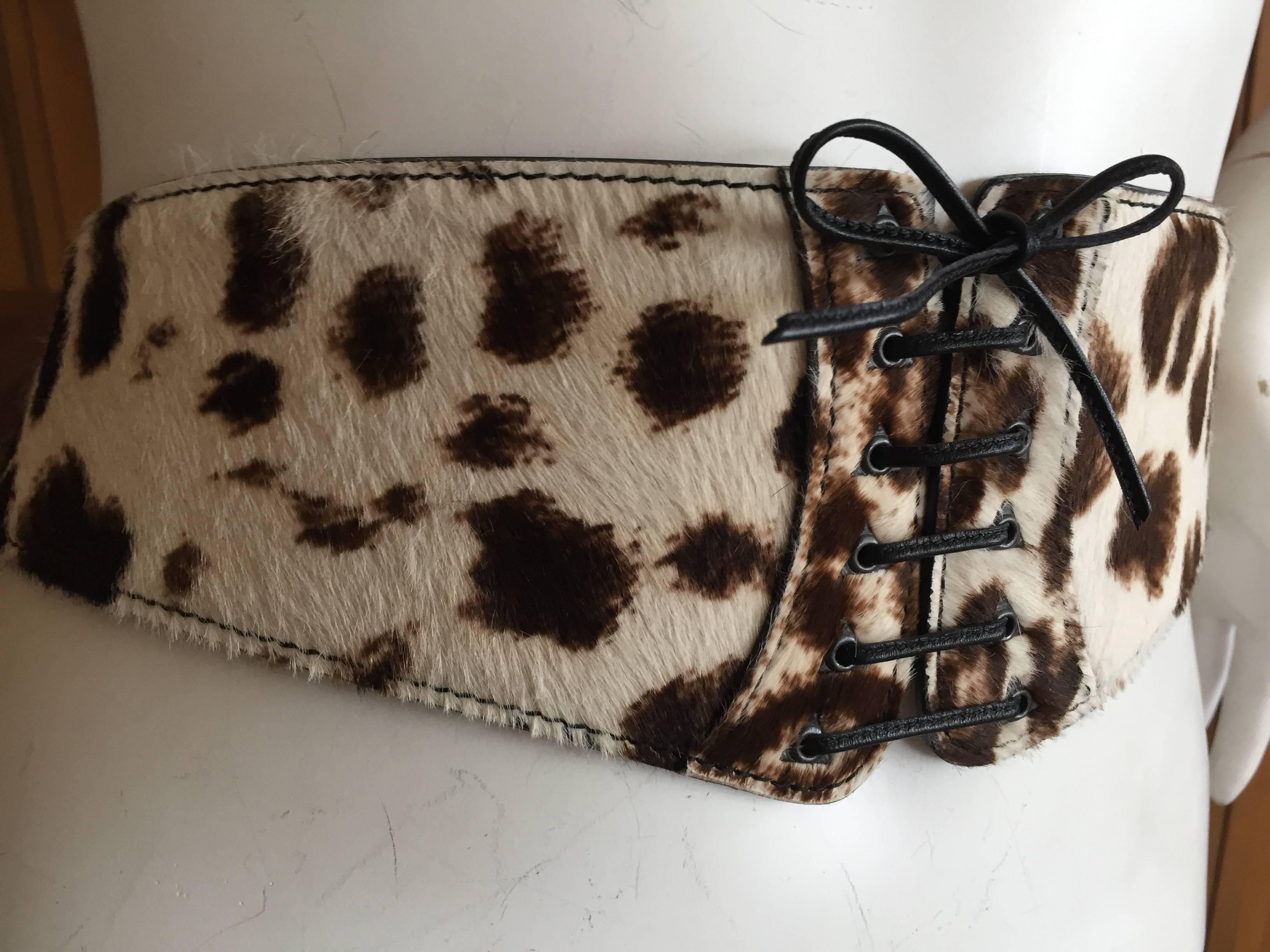 ALAIA Ponyhair Leopard Print Corset Lace Belt 2