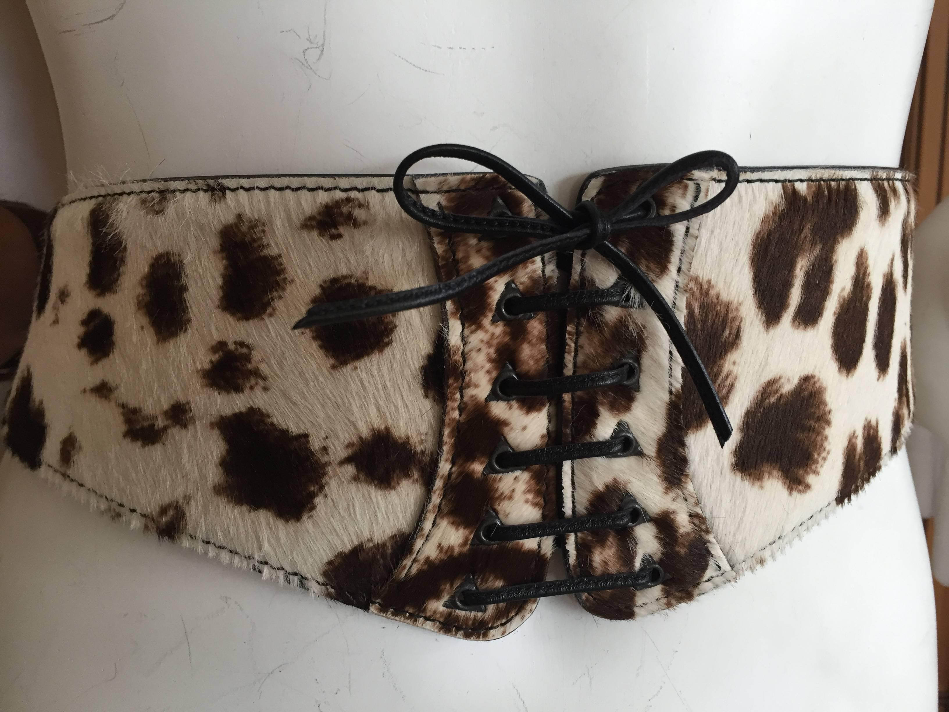 ALAIA Ponyhair Leopard Print Corset Lace Belt 3