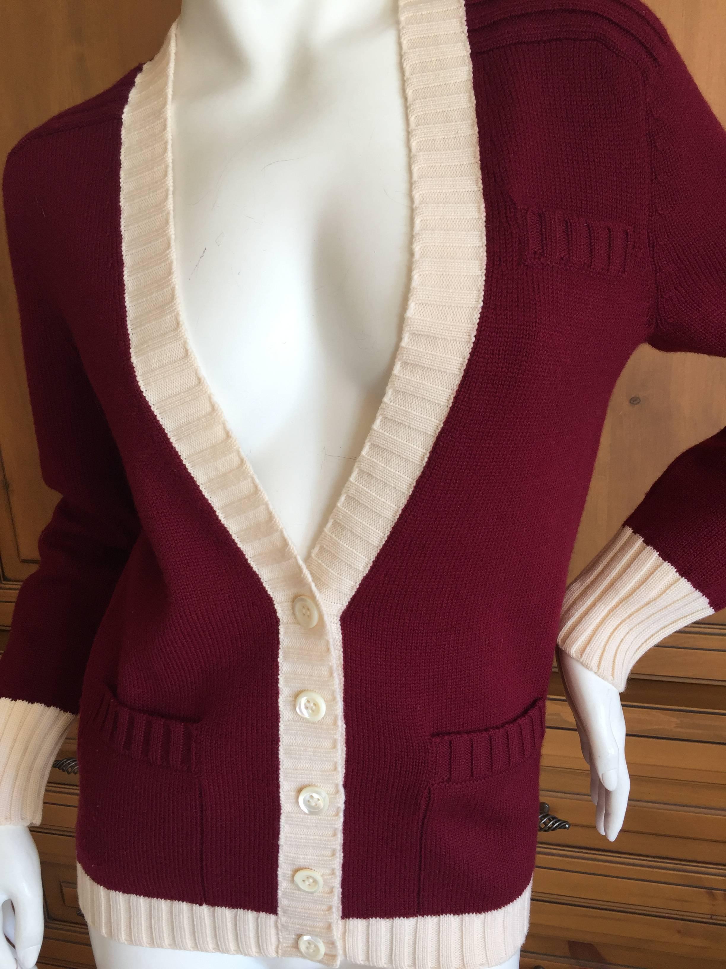 Women's Yves Saint Laurent 1970's Burgundy Cardigan Sweater For Sale
