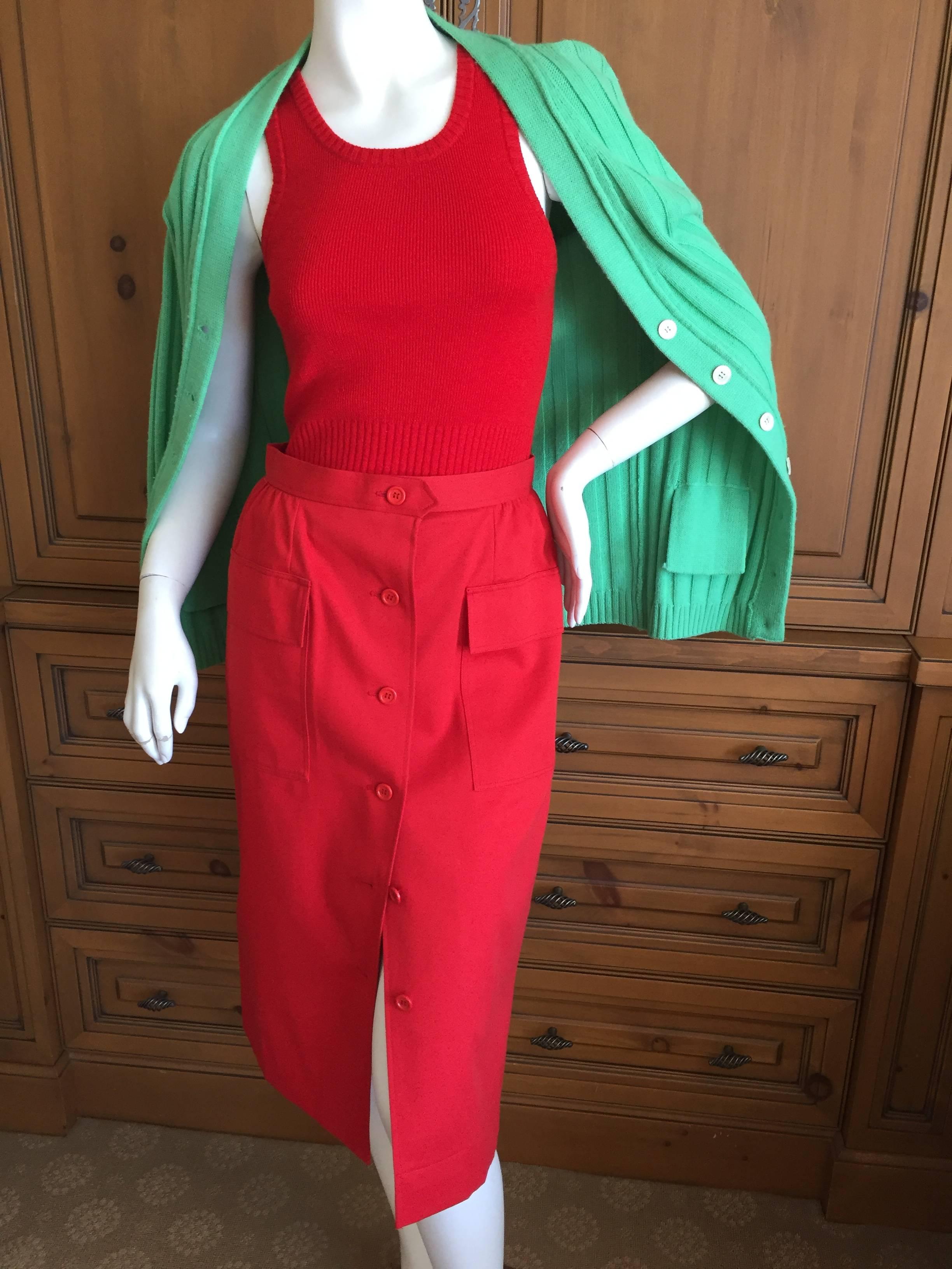 Red Yves Saint Laurent 1970's Early Rive Gauche Three Piece Suit For Sale