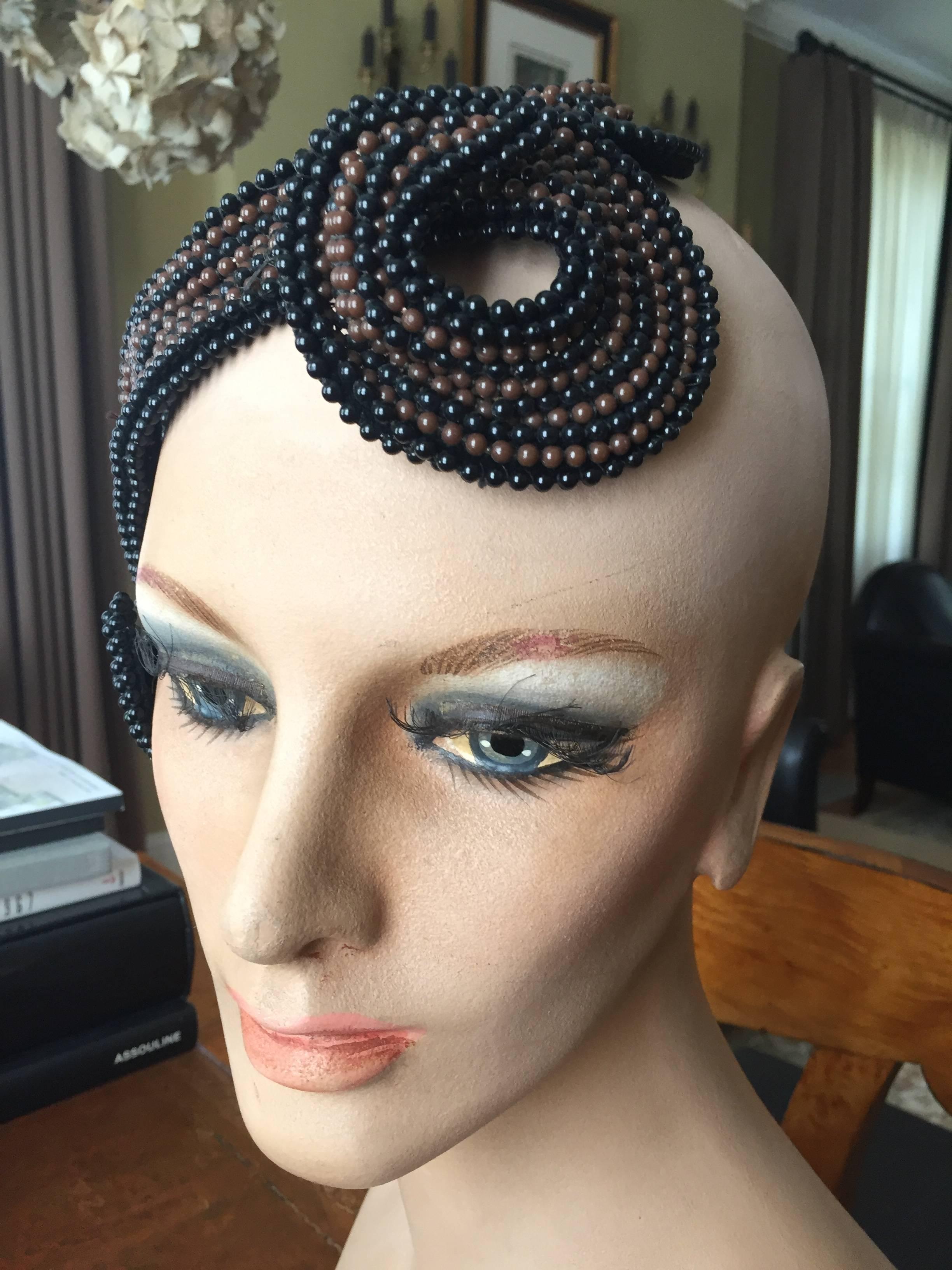 Bes-Ben Brown and Black Beaded Hat 1957 For Sale 1