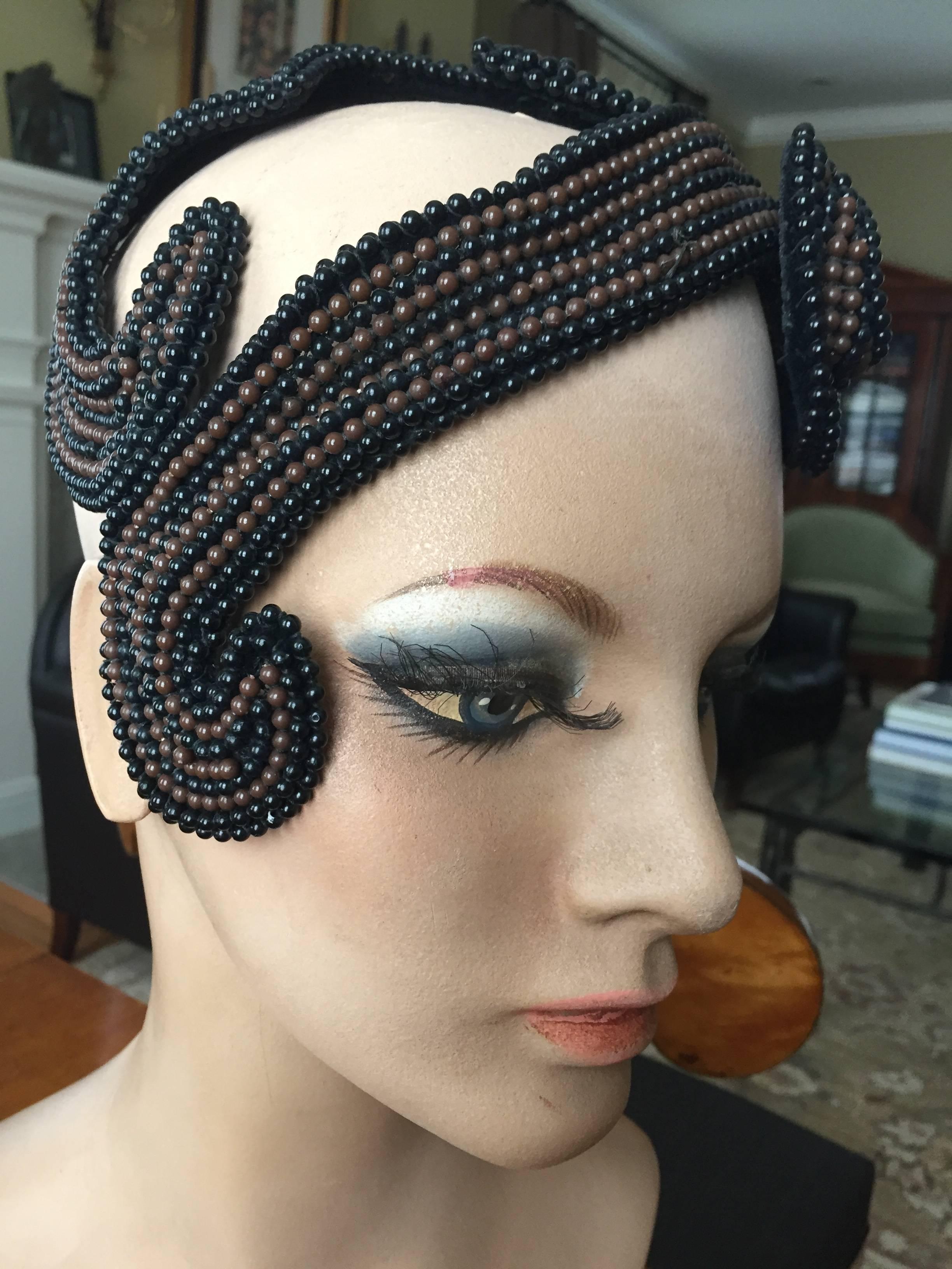 Bes-Ben Brown and Black Beaded Hat 1957 For Sale 3