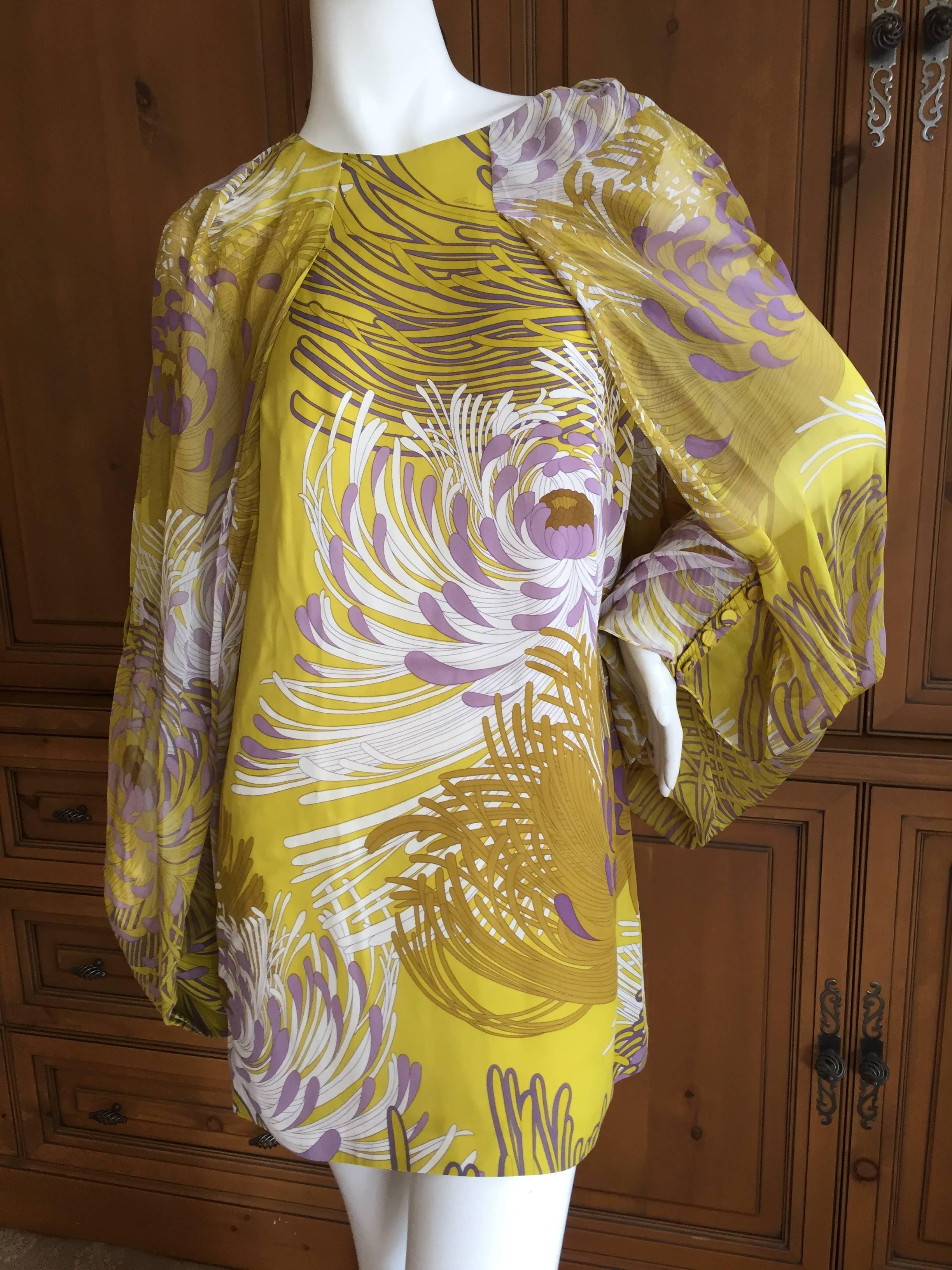 Gucci Silk Chiffon Chrysanthemum Print Mini Dress with Kimono Sleeves 2