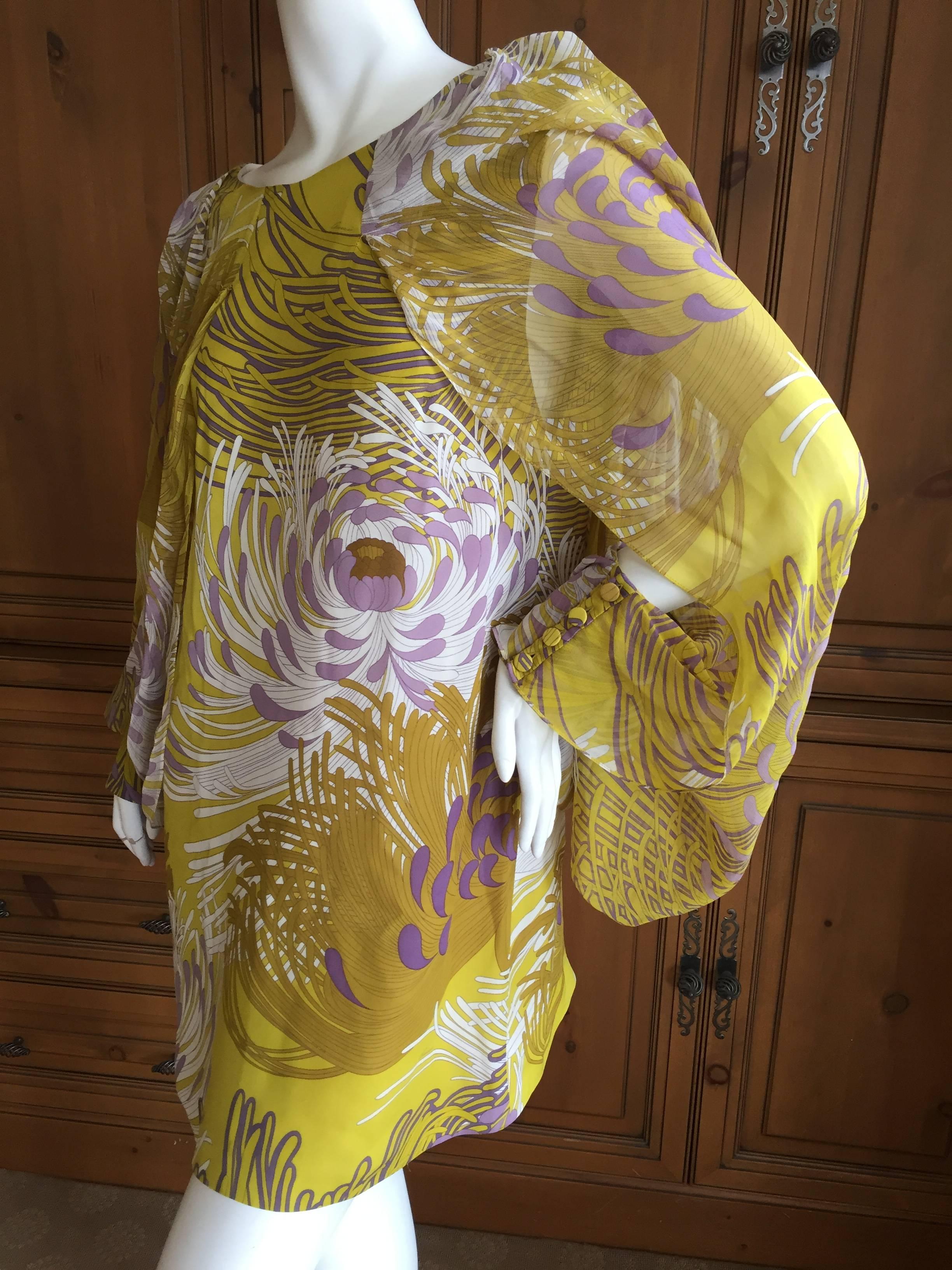 Gucci Silk Chiffon Chrysanthemum Print Mini Dress with Kimono Sleeves 3