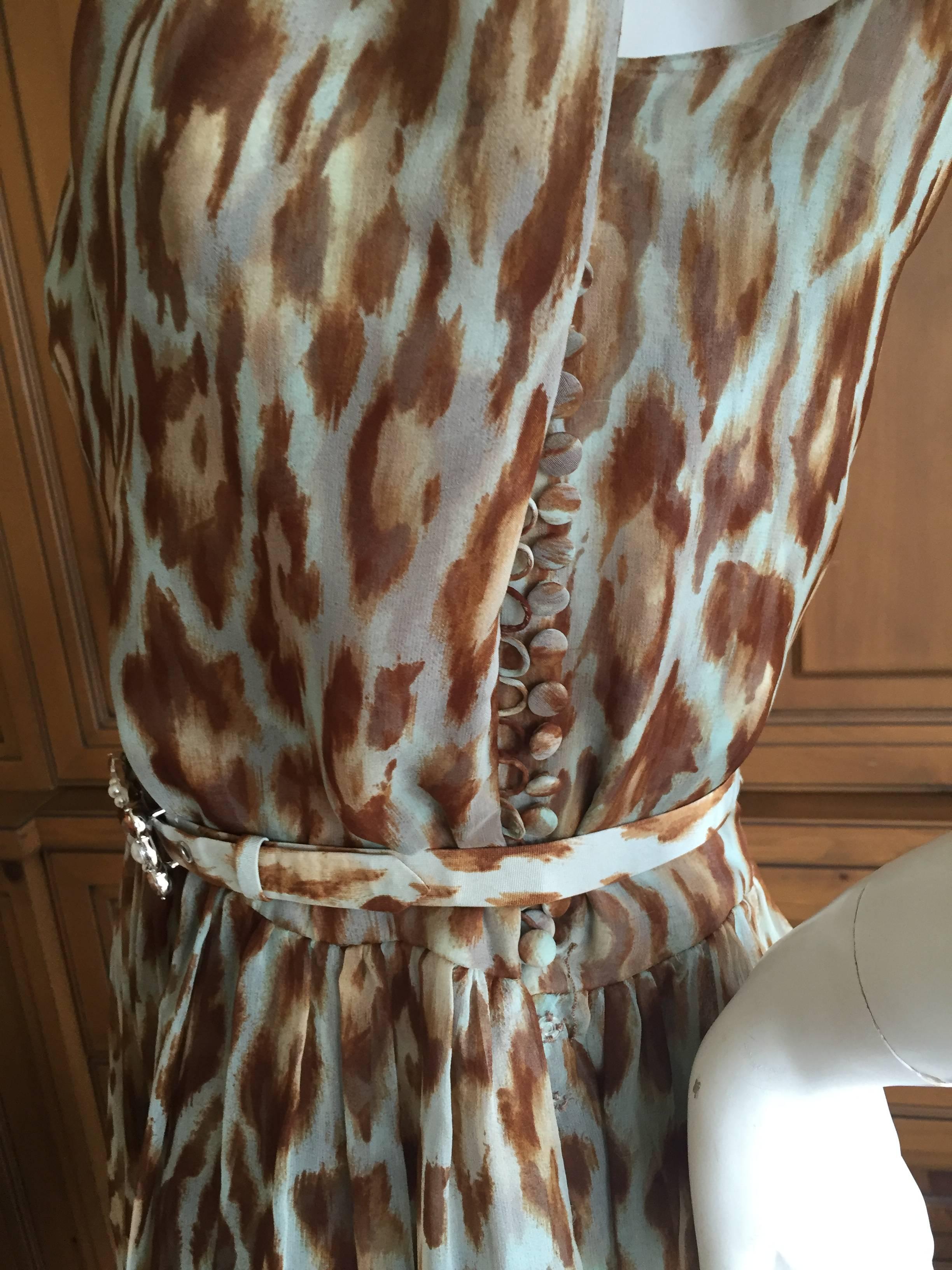 Gray Christian Dior Galliano Chic One Shoulder Leopard Print Silk Dress w Jewel Belt  For Sale