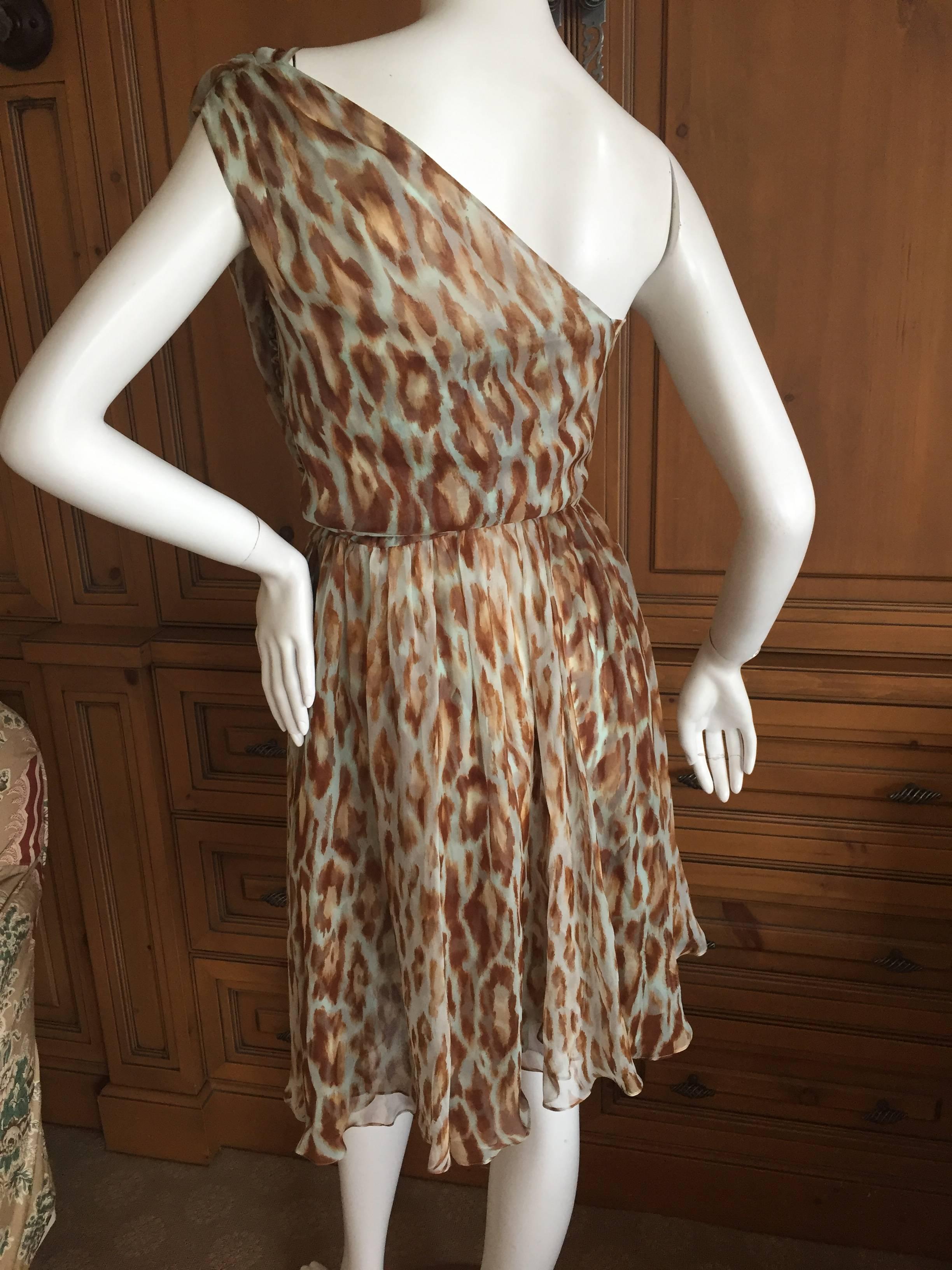 Christian Dior Galliano Chic One Shoulder Leopard Print Silk Dress w Jewel Belt  In Excellent Condition For Sale In Cloverdale, CA