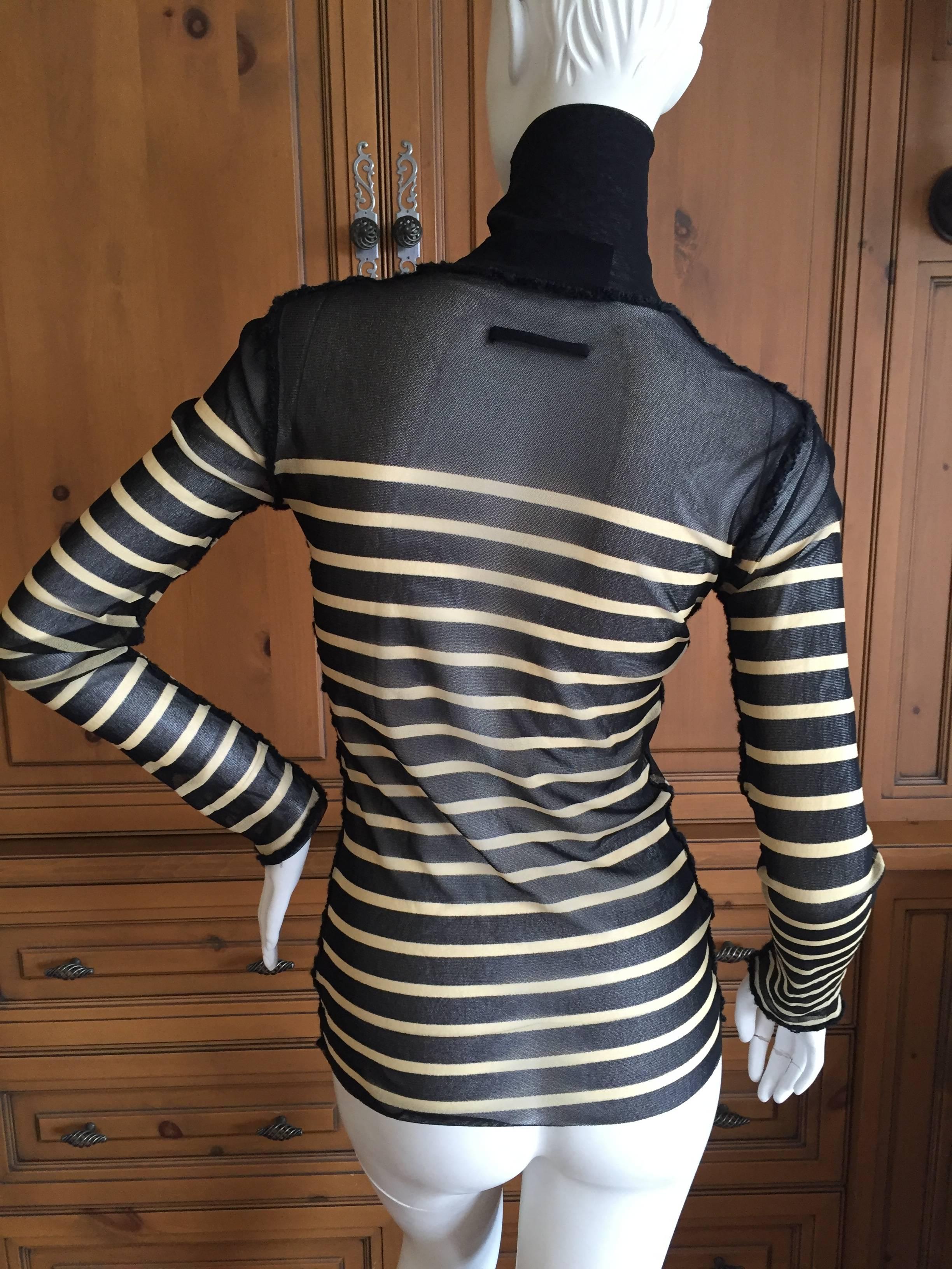 Jean Paul Gaultier Sheer Nautical Stripe Top with JPG Signature Script In Excellent Condition For Sale In Cloverdale, CA