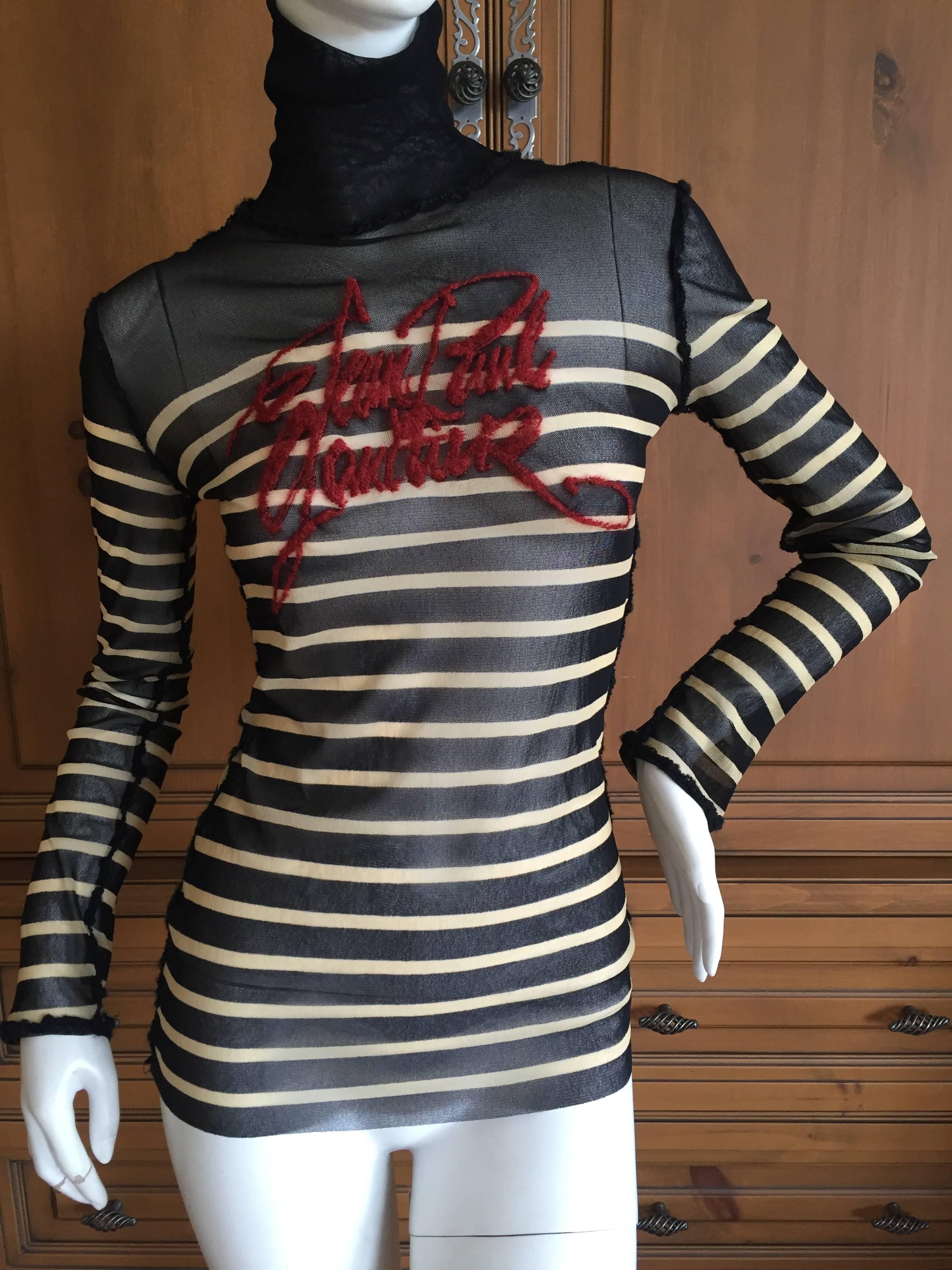 Women's Jean Paul Gaultier Sheer Nautical Stripe Top with JPG Signature Script For Sale