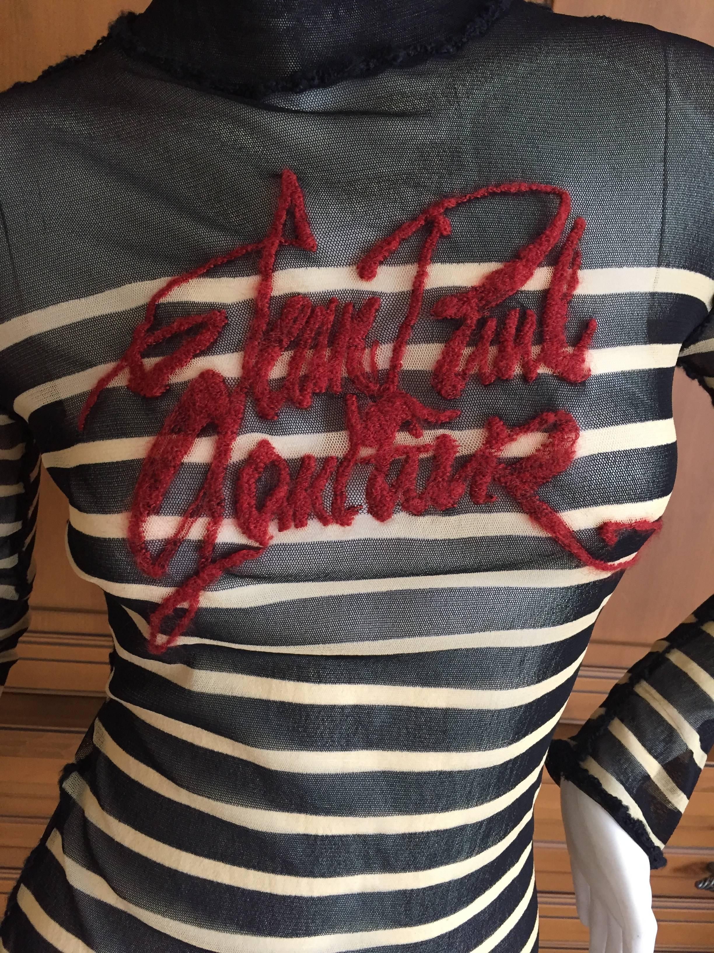 Jean Paul Gaultier Sheer Nautical Stripe Top with JPG Signature Script.
Bust 36