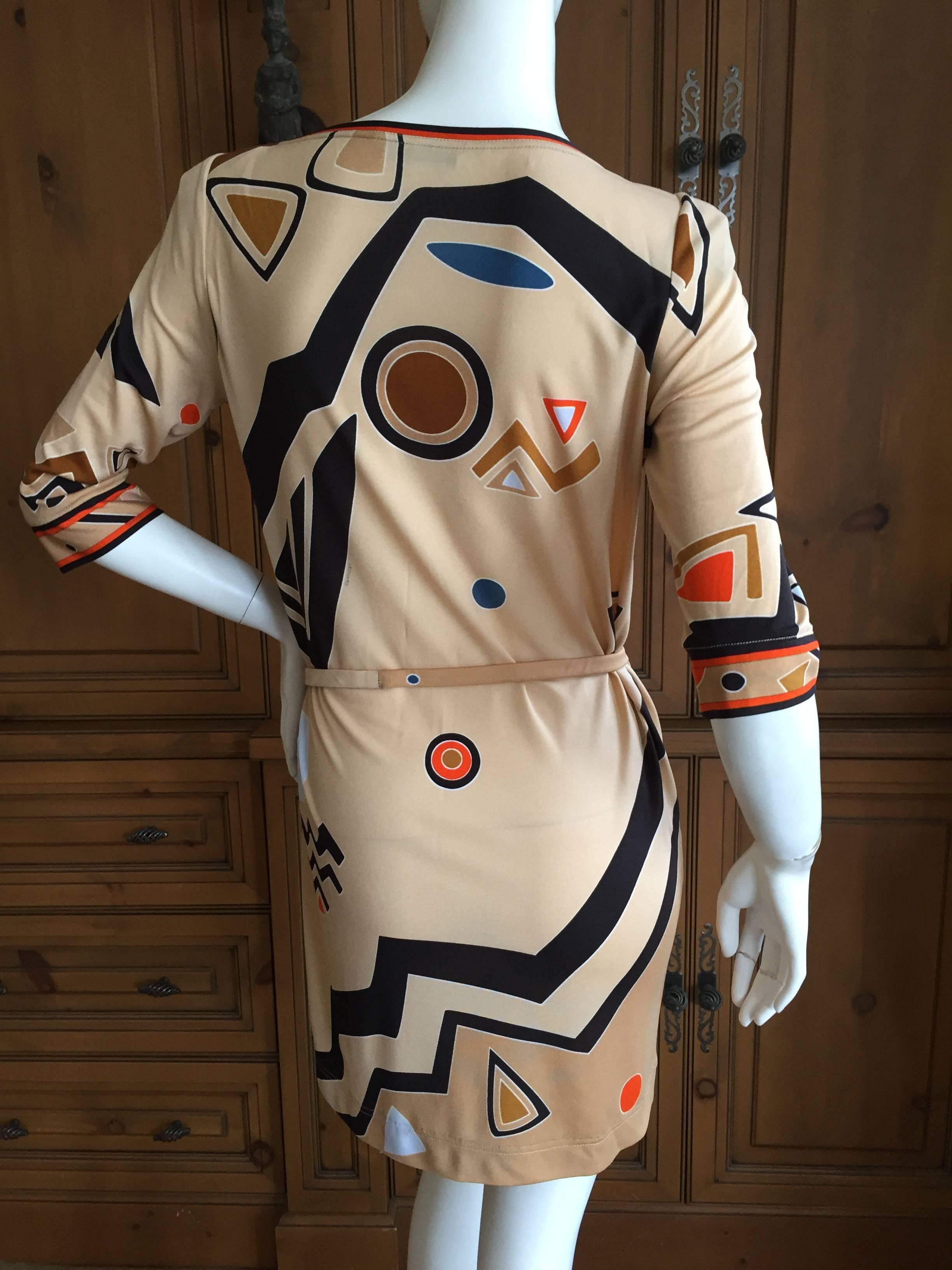 Women's Leonard Paris 1960's Pattern Silk Jersey Mini Dress with Belt For Sale