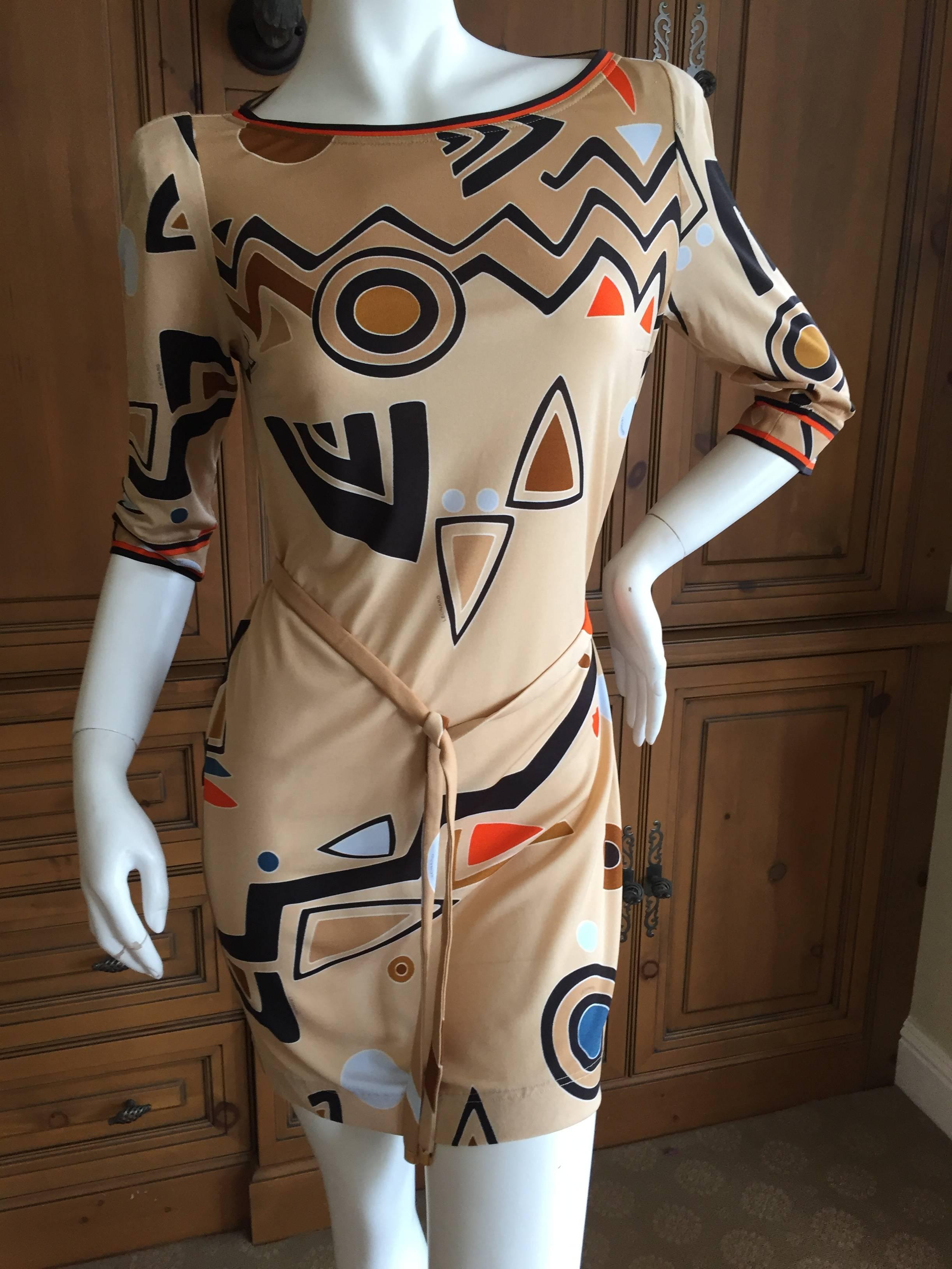 Leonard Paris 1960's Pattern Silk Jersey Mini Dress with Belt For Sale 1