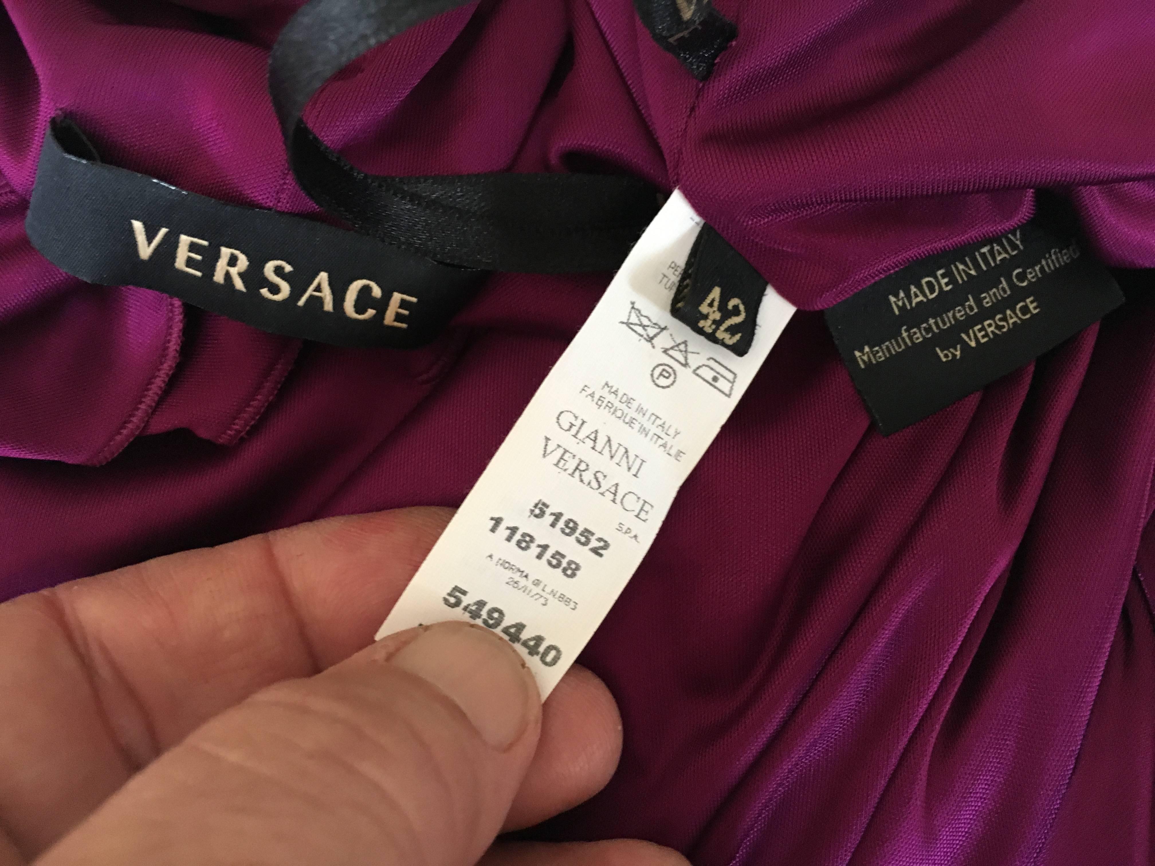 Versace Violet Ruffled Jersey Dress For Sale 2