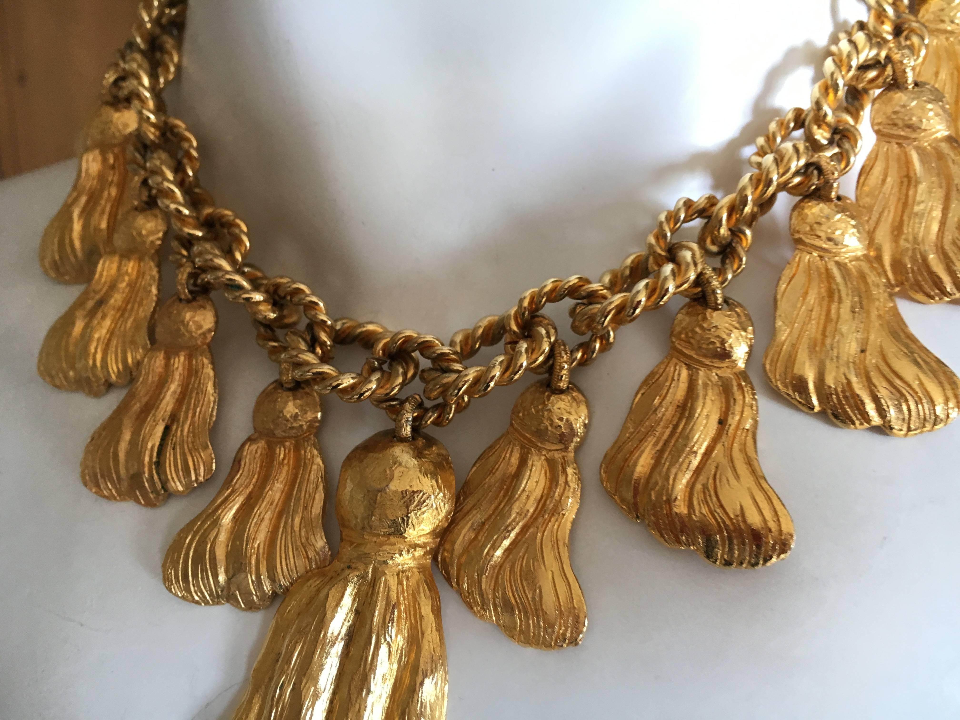Women's or Men's Yves Saint Laurent Rive Gauche 1970's Golden Tassel Necklace