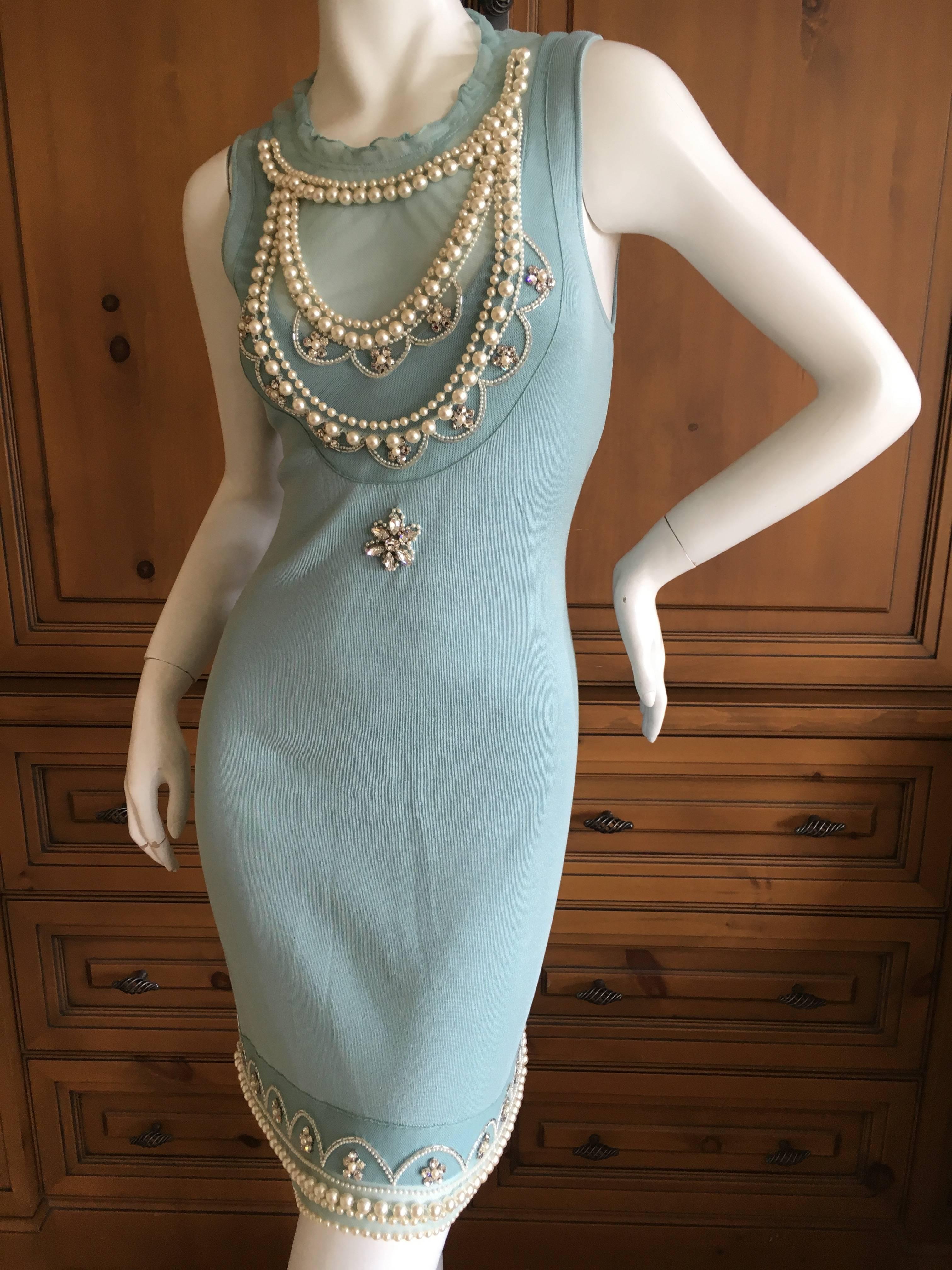 Gray Christian Dior Chic Silk Dress with Lesage Trompe-l'œil Pearl and Crystal Jewels