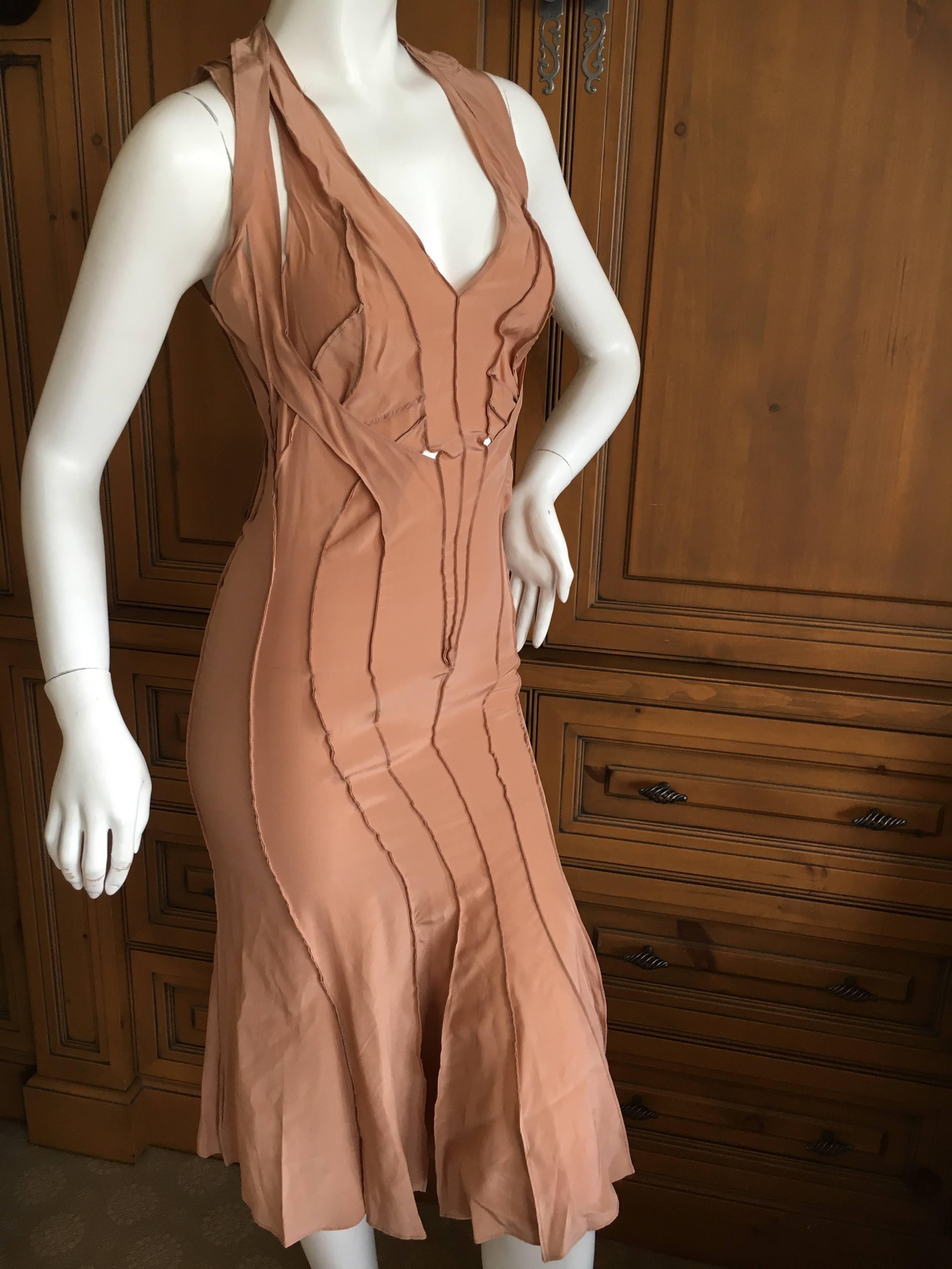 Brown Yves Saint Laurent by Tom Ford 2002 Silk Dress Size 36 For Sale