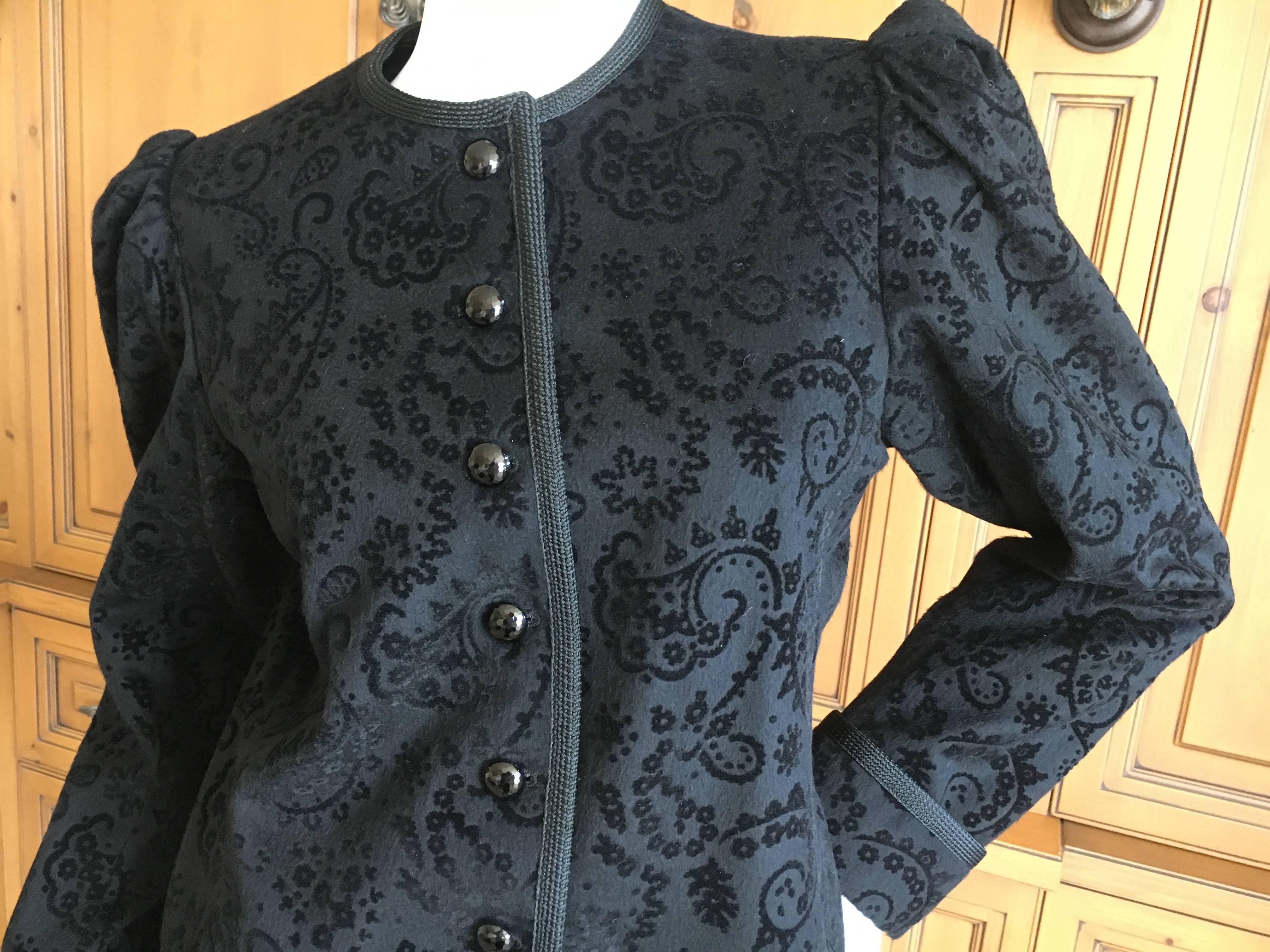 Saint Laurent Rive Gauche 1980 Black Jacket with Jet Buttons and Cord Trim In Excellent Condition For Sale In Cloverdale, CA