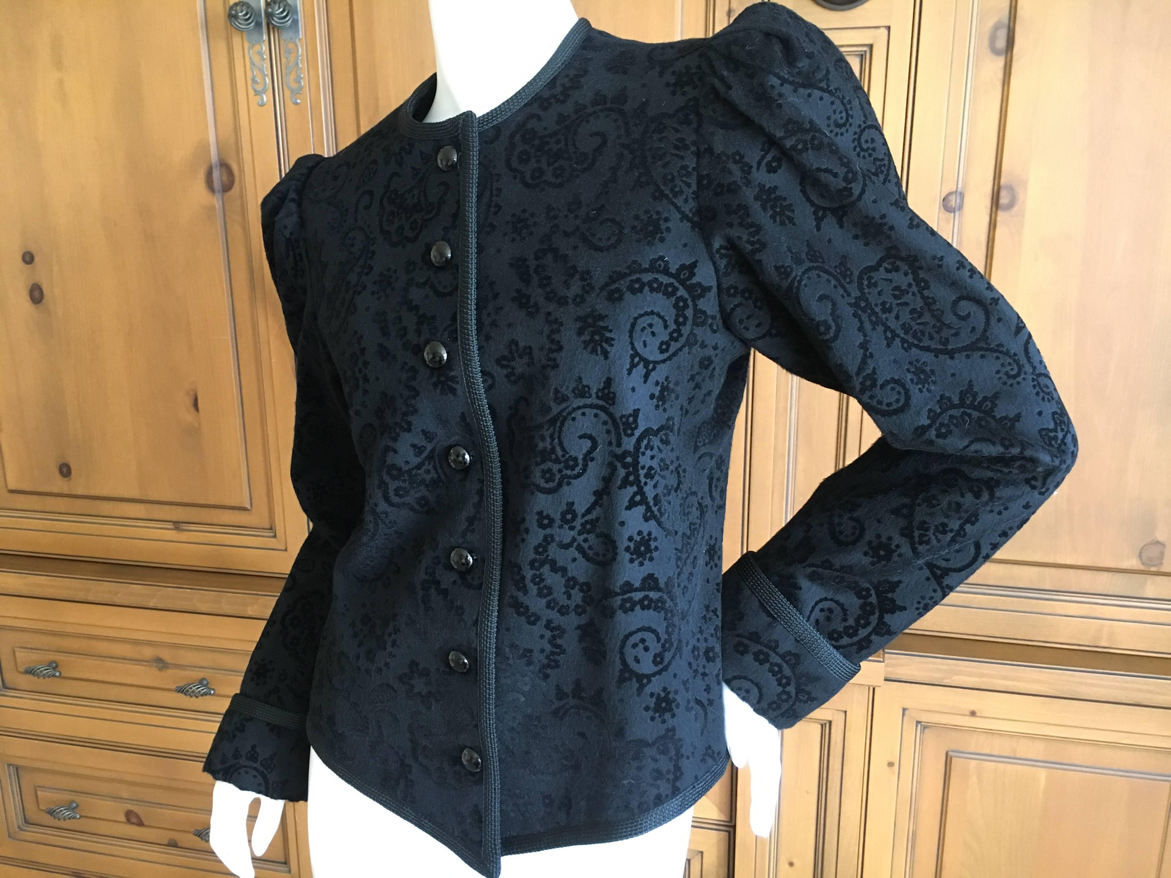 Women's Saint Laurent Rive Gauche 1980 Black Jacket with Jet Buttons and Cord Trim For Sale