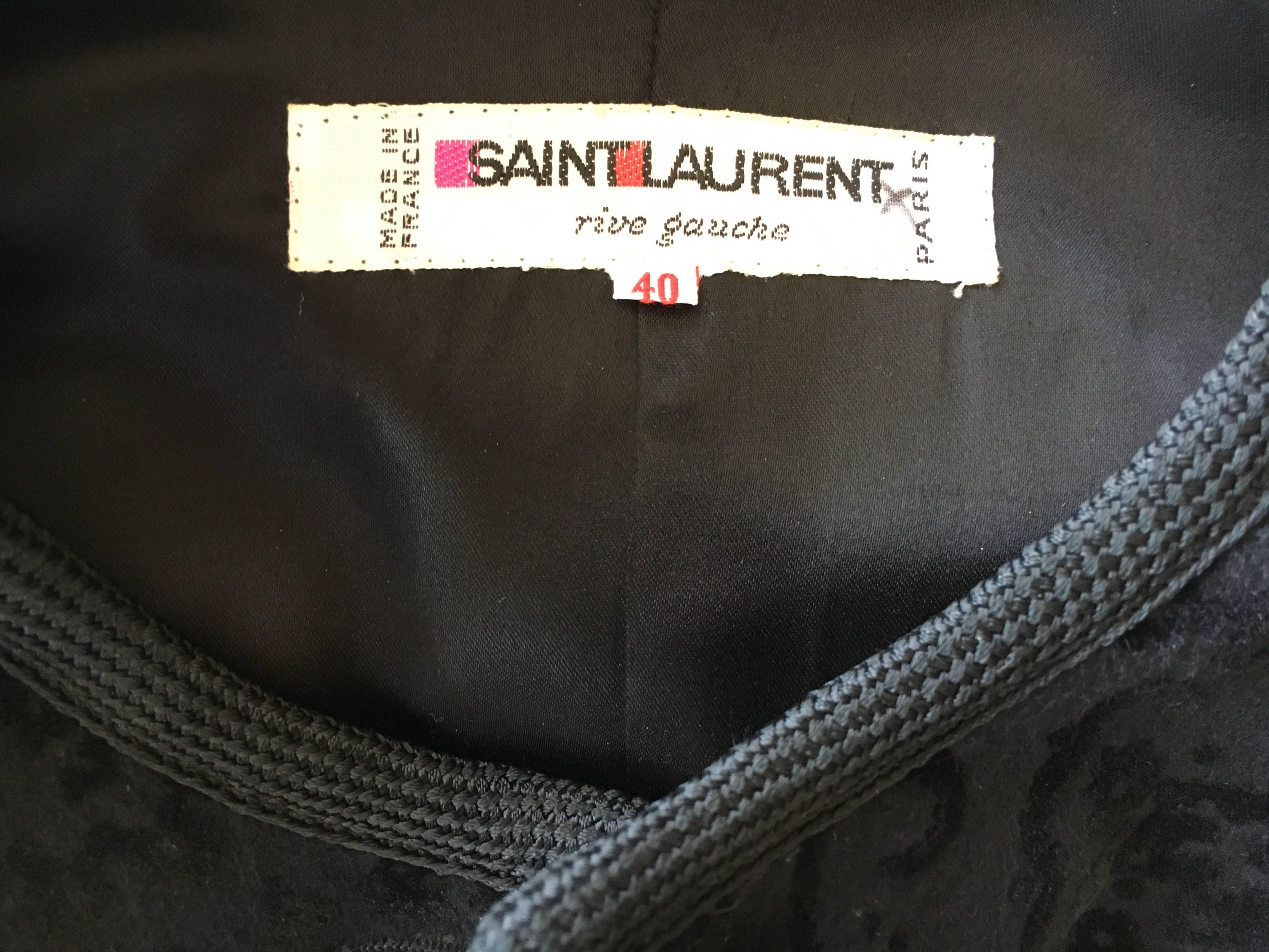 Saint Laurent Rive Gauche 1980 Black Jacket with Jet Buttons and Cord Trim For Sale 4