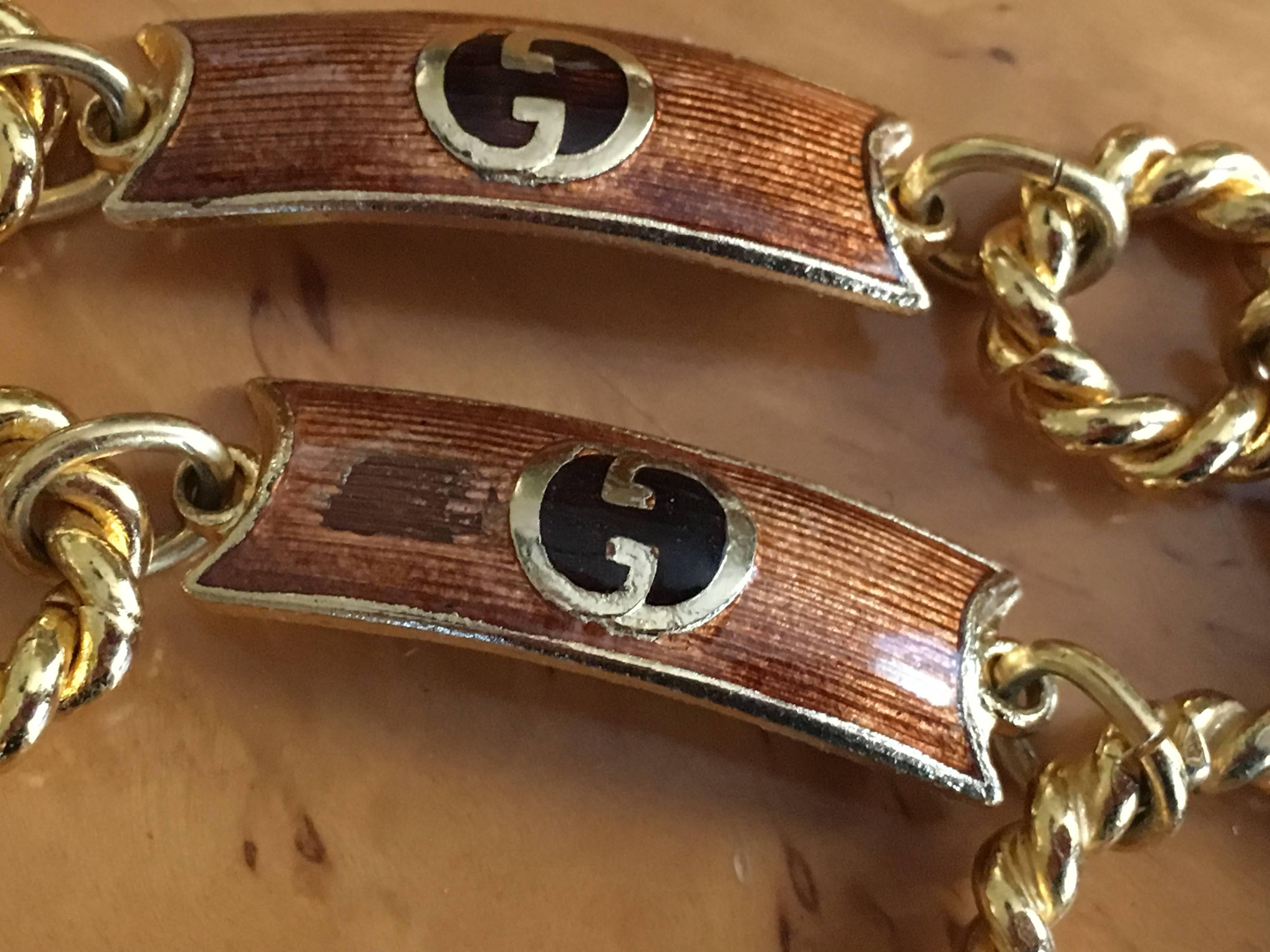 Women's or Men's Gucci Vintage 70's Gold Enamel Link Belt For Sale
