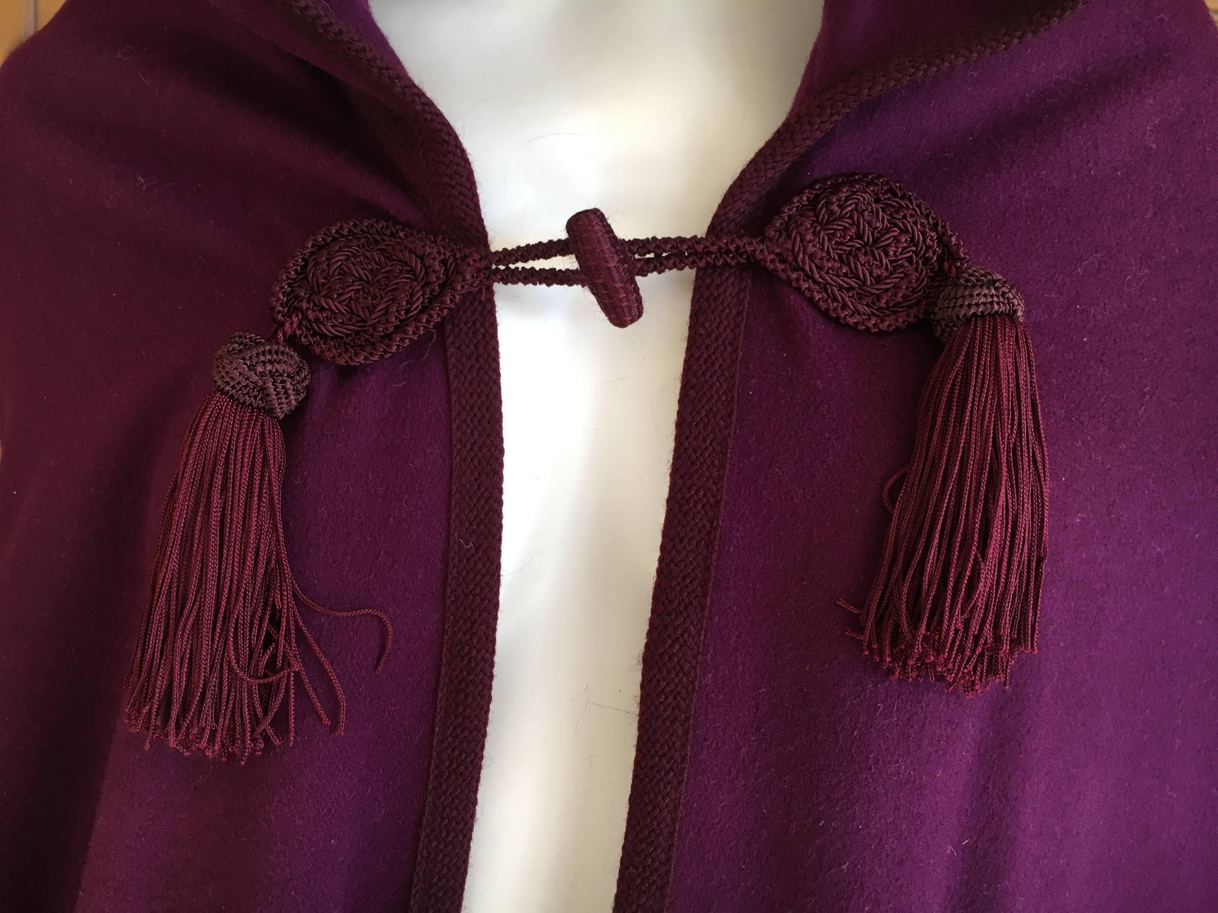 Yves Saint Laurent Rive Gauche Purple Cape with Hood and Tassels In Excellent Condition In Cloverdale, CA
