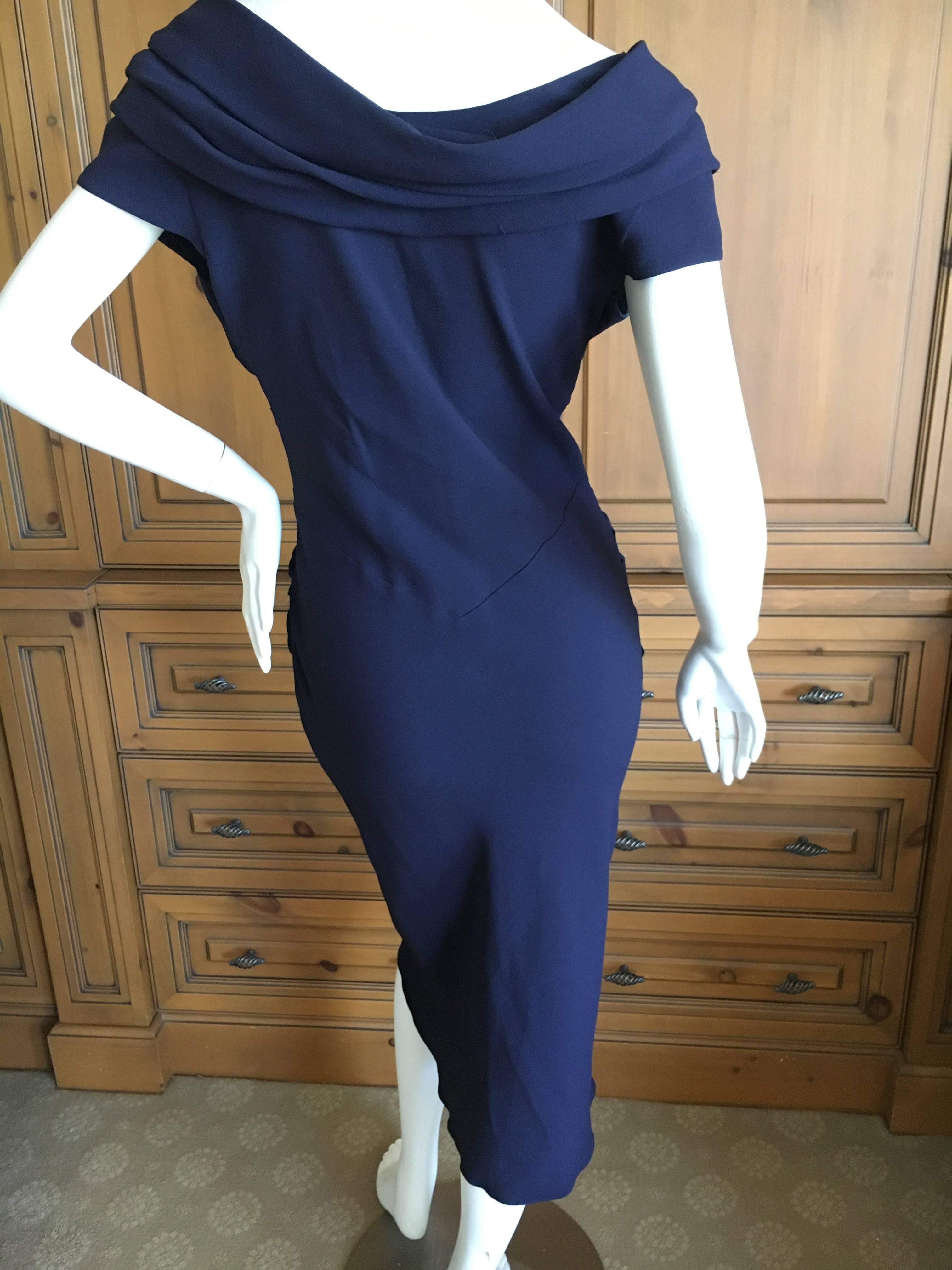 Christian Dior by John Galliano Low Cut Navy Blue Cocktail Dress For Sale 1