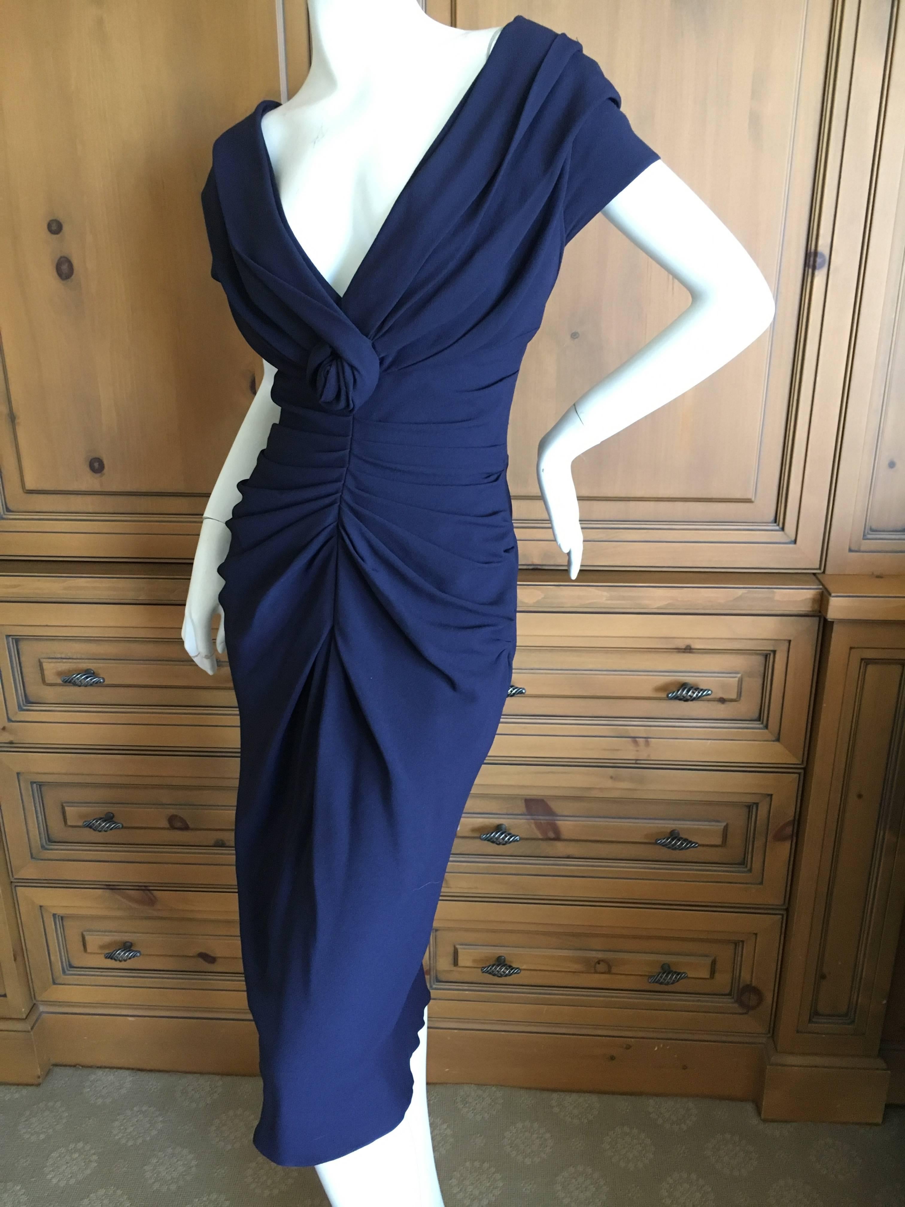 Christian Dior by John Galliano Low Cut Navy Blue Cocktail Dress In Excellent Condition For Sale In Cloverdale, CA