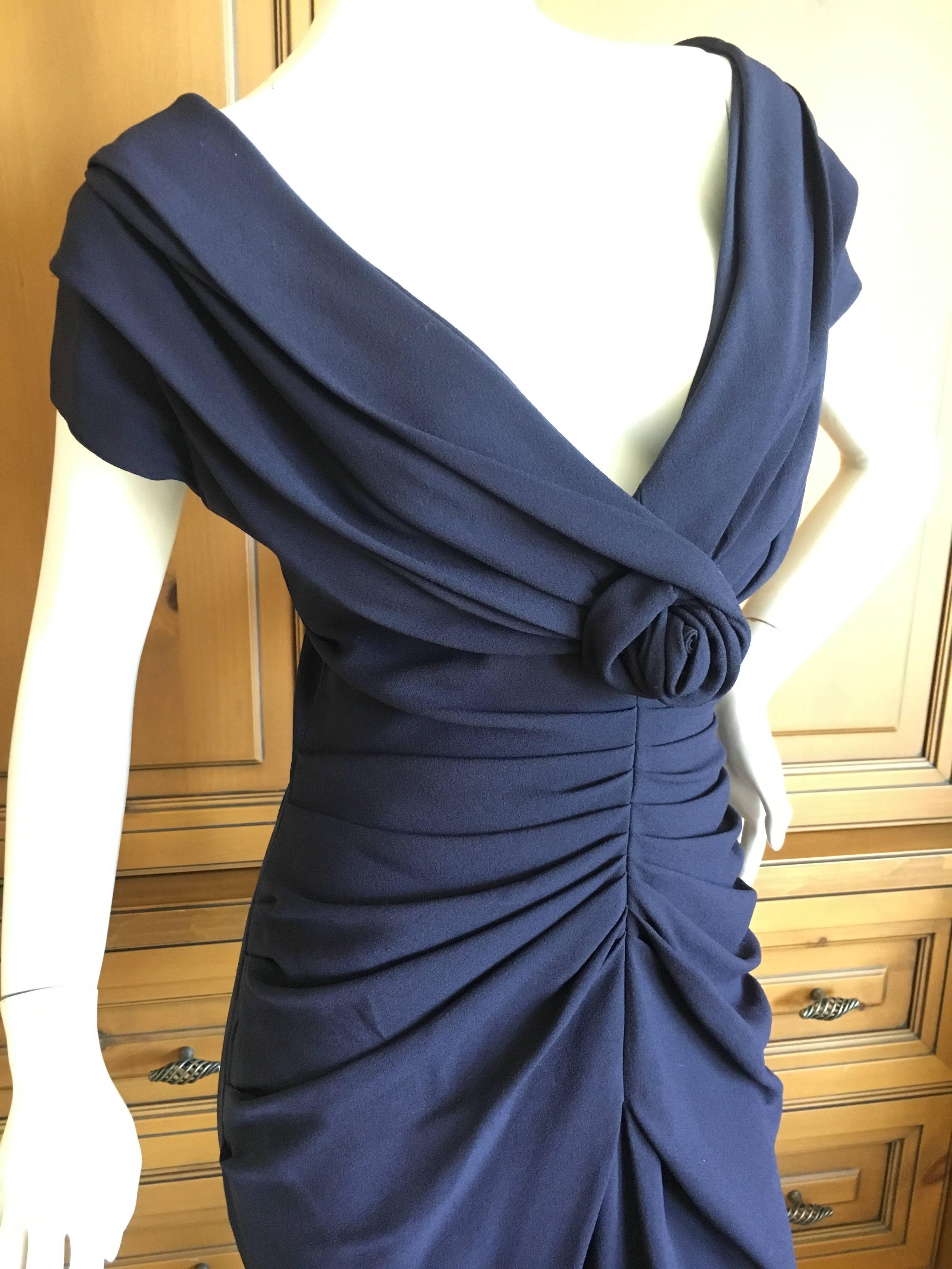 Women's Christian Dior by John Galliano Low Cut Navy Blue Cocktail Dress For Sale