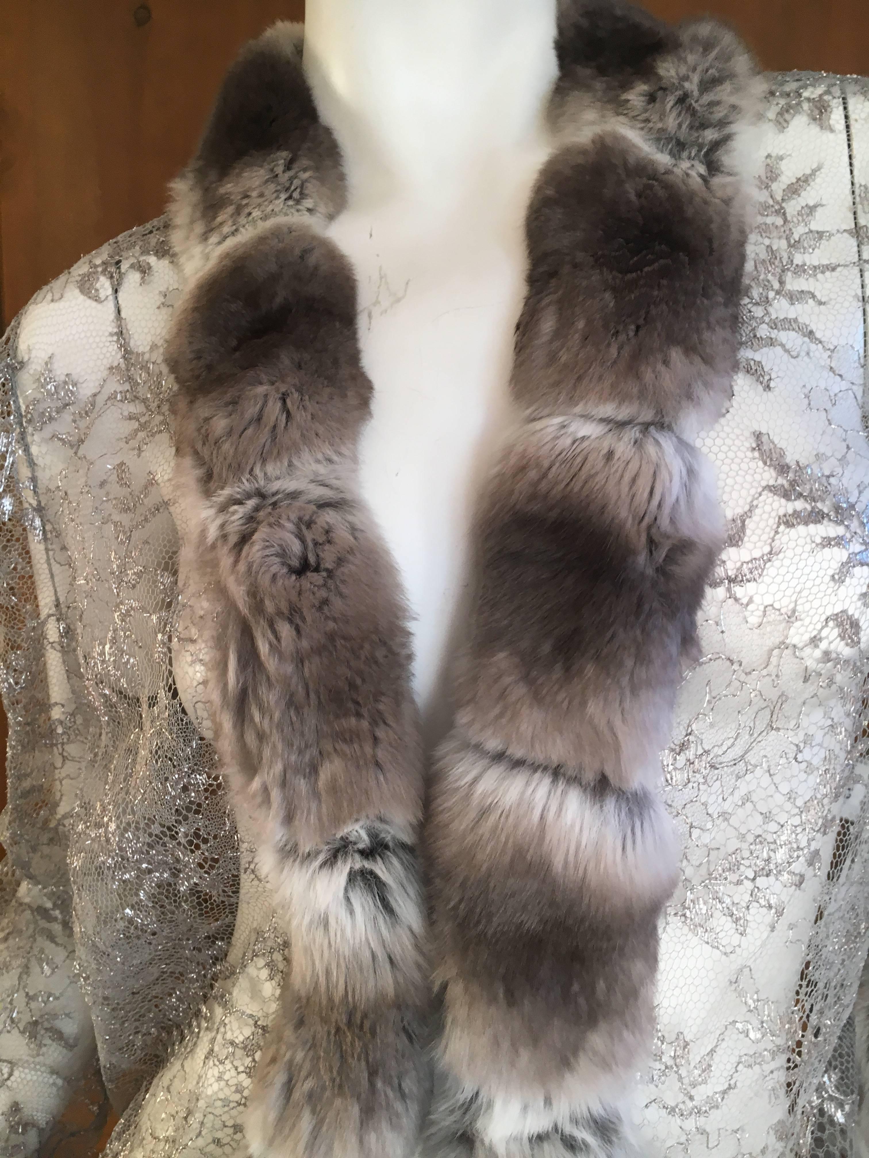 Bill Blass 1980's Sheer Silver Lace Jacket with Genuine Chinchilla Trim In Excellent Condition For Sale In Cloverdale, CA