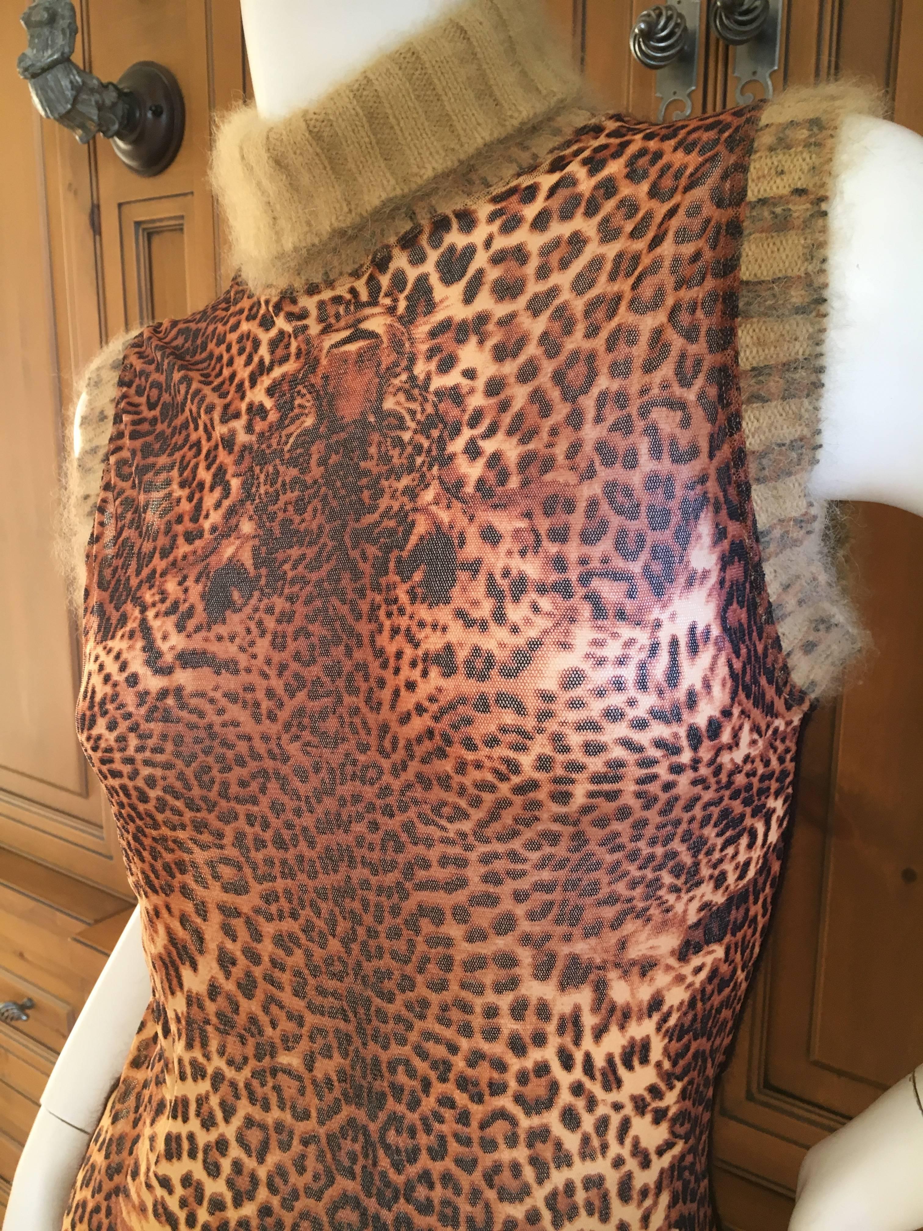 Women's Jean Paul Gaultier Maille 1990's Leopard Sleeveless Top with Ribbed Knit Trim For Sale