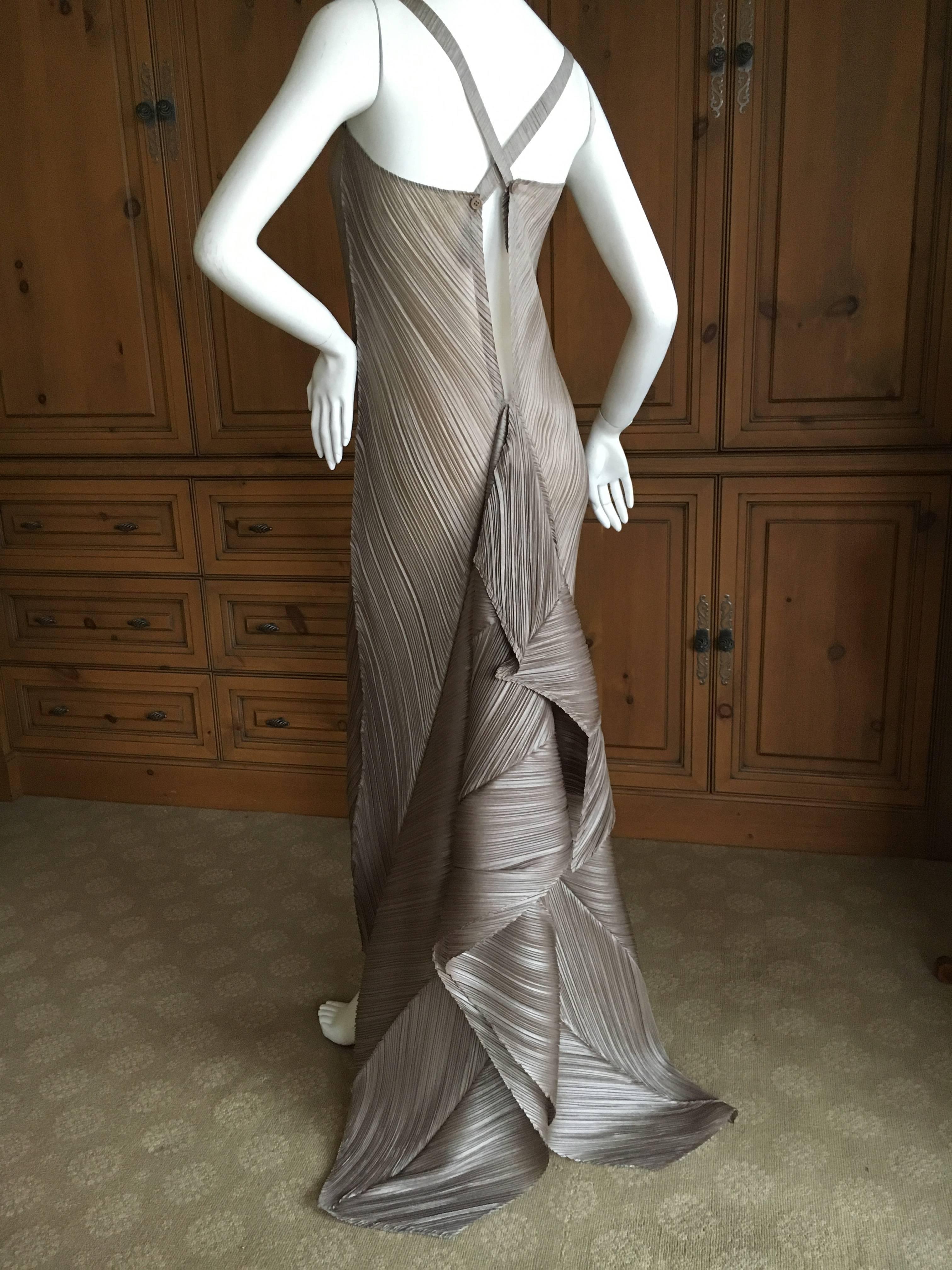 Issey Miyake Vintage Silver Evening Dress with Unusual Bustle Train In Excellent Condition For Sale In Cloverdale, CA
