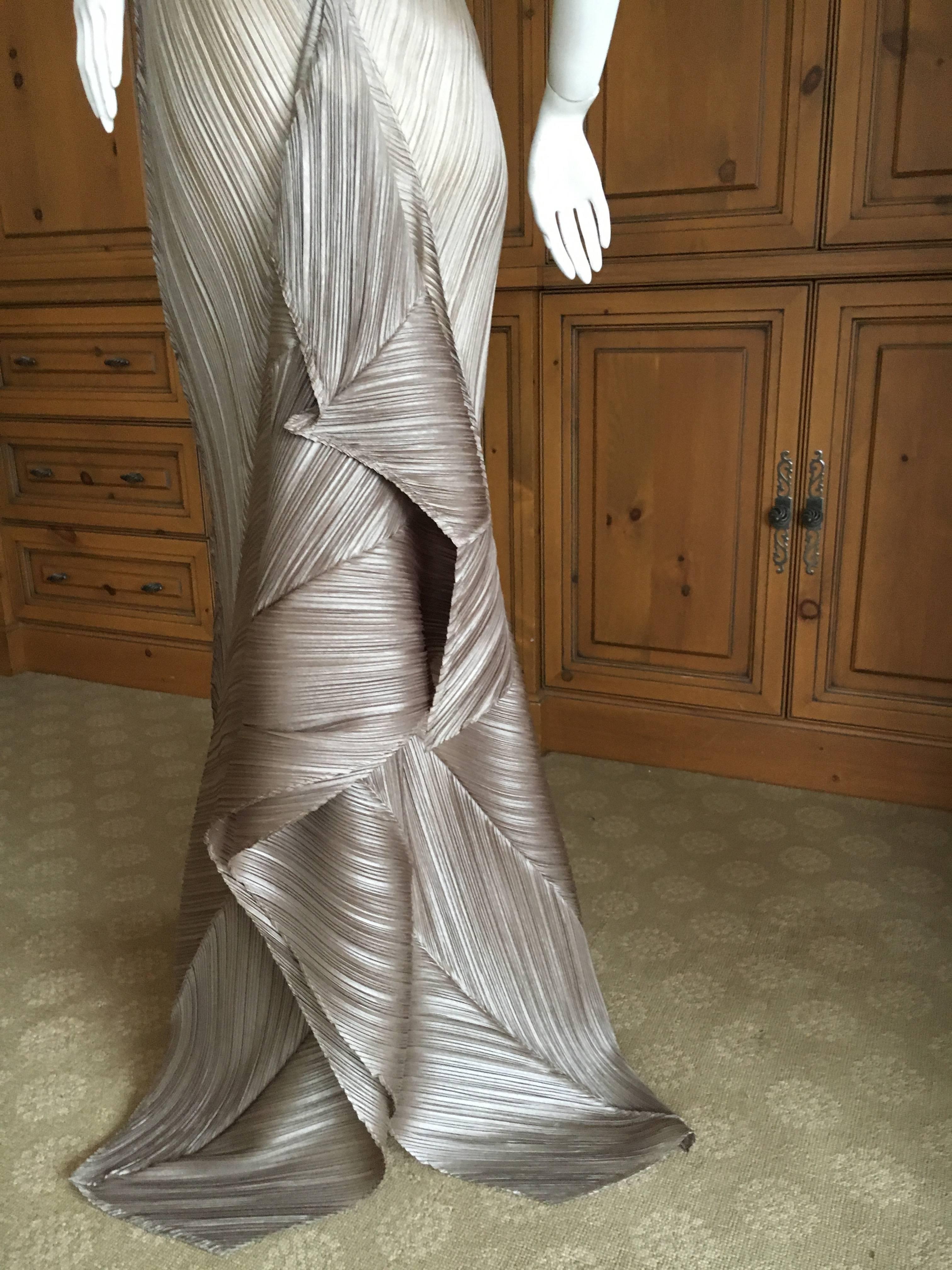 Women's Issey Miyake Vintage Silver Evening Dress with Unusual Bustle Train For Sale