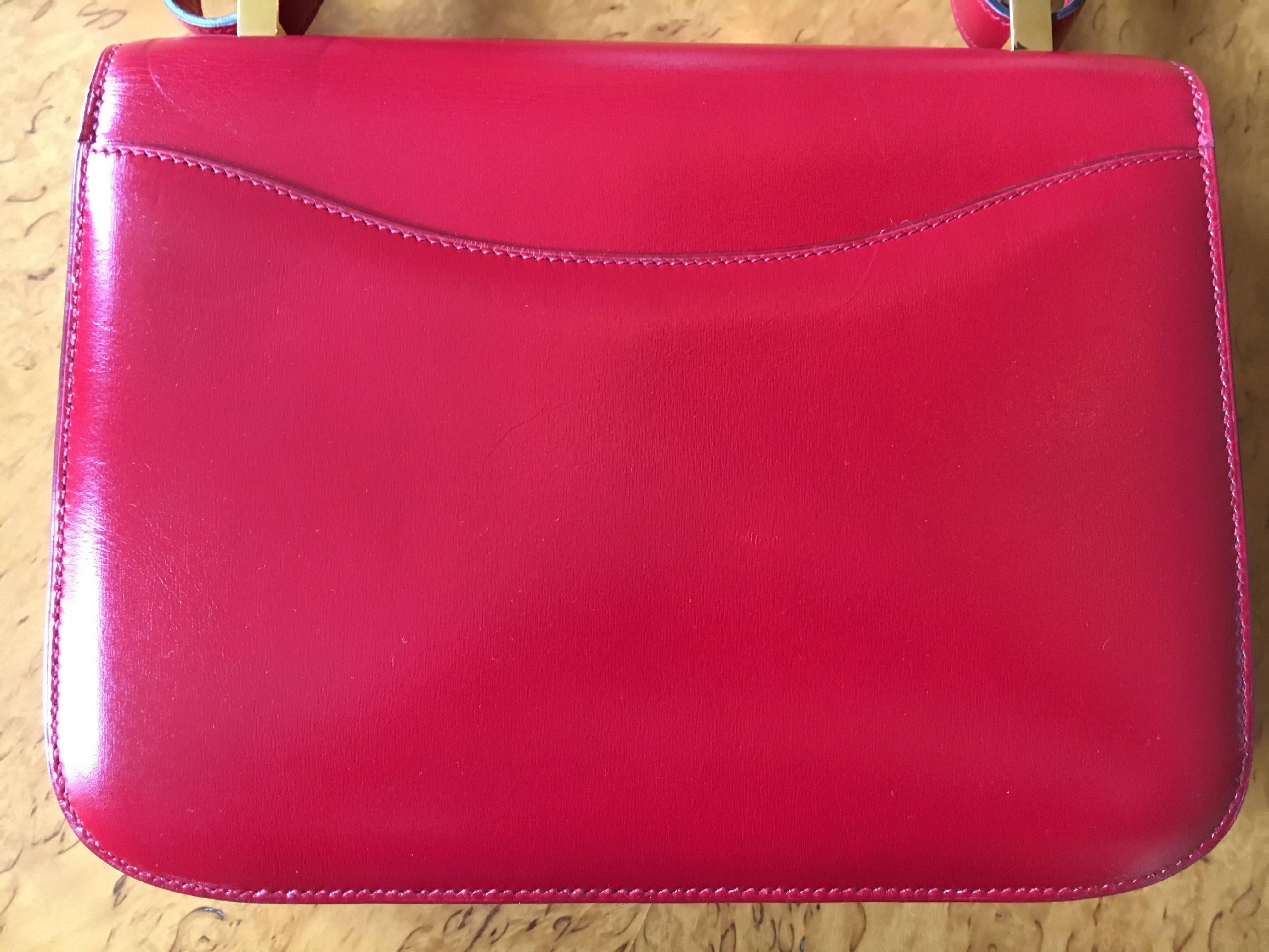 Hermes Authentic Red Calf Leather Constance Bag For Sale 1