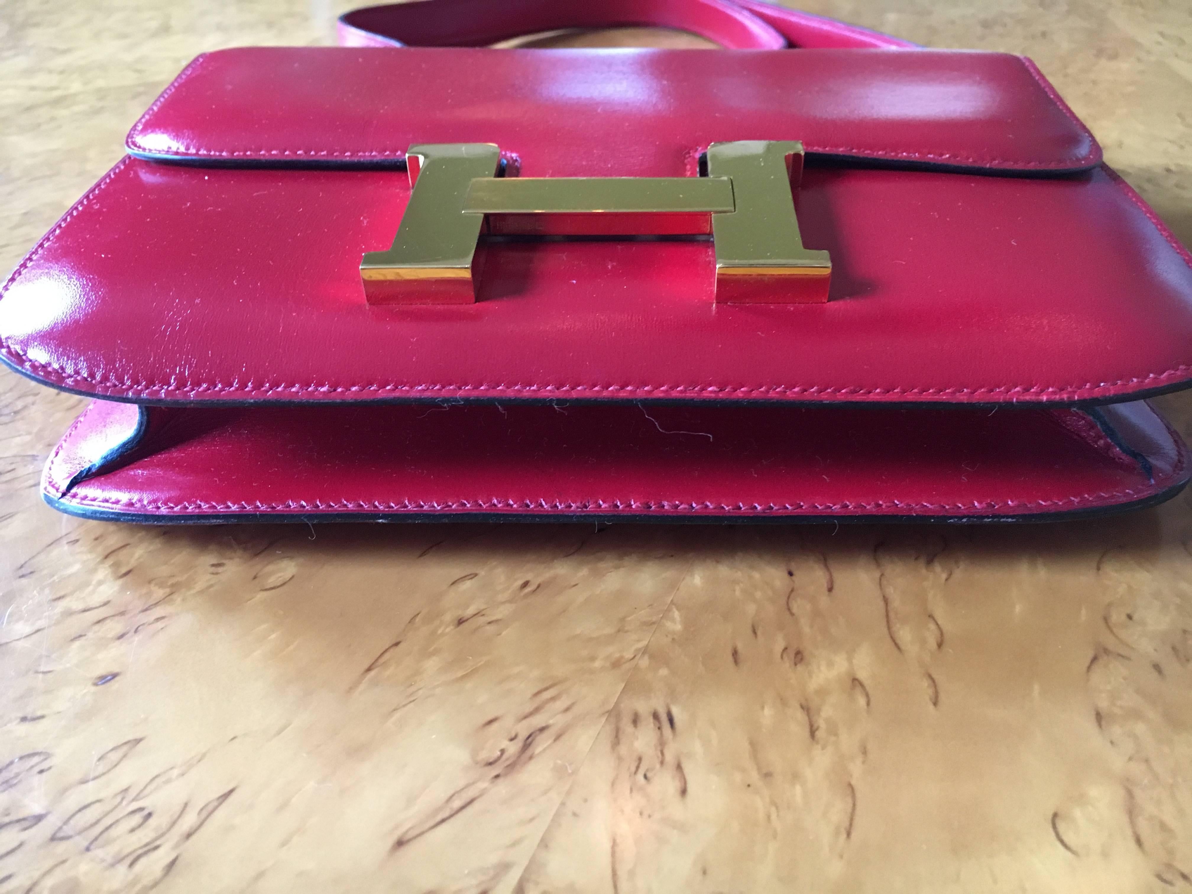 Hermes Authentic Red Calf Leather Constance Bag For Sale 2
