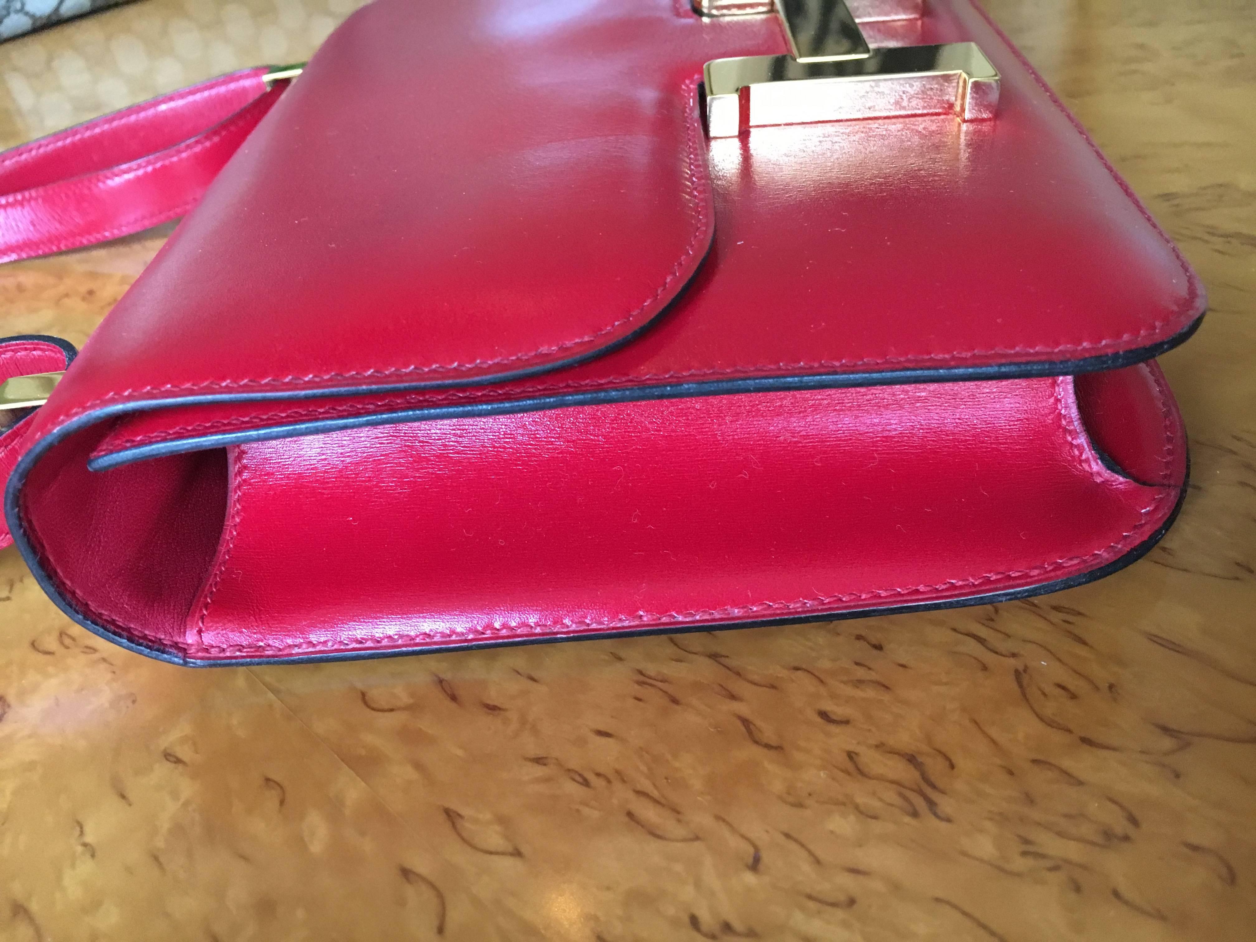 Hermes Authentic Red Calf Leather Constance Bag For Sale 4