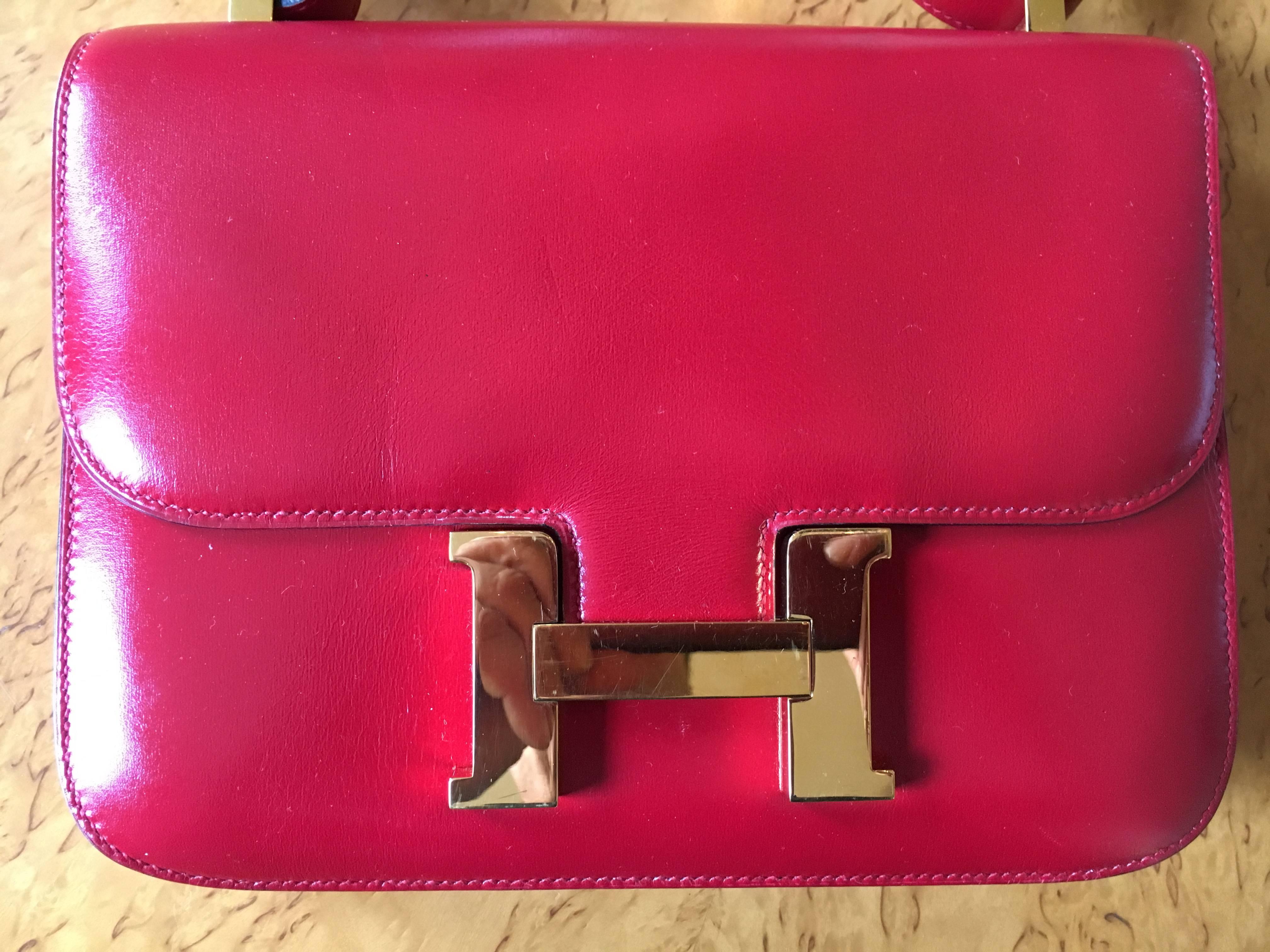 Hermes Authentic Red Calf Leather Constance Bag For Sale 5