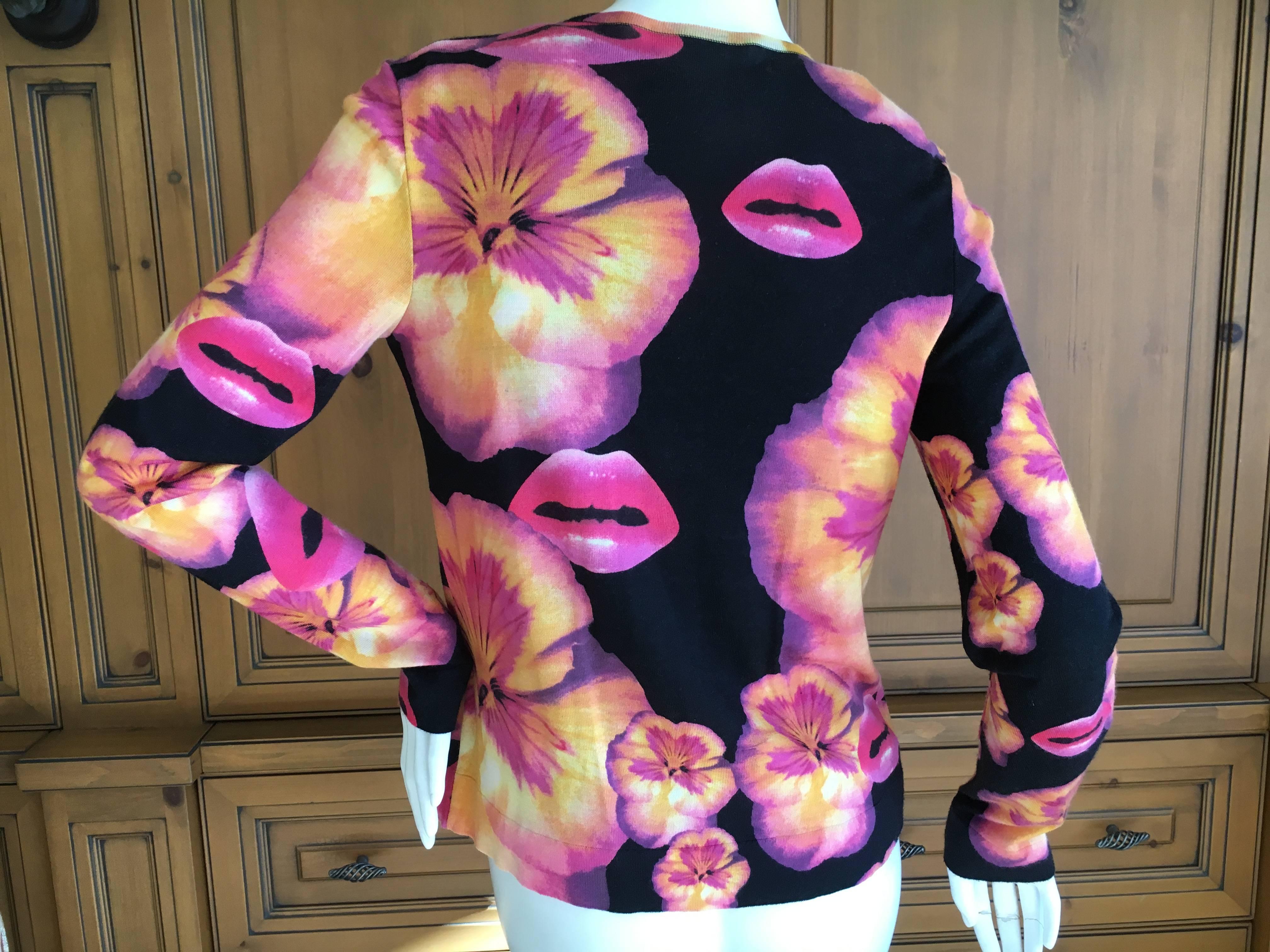 Christian Dior by John Galliano Surreal Lips and Pansey Cashmere Silk Blend Sweater Set.
Size 44
Bust 38