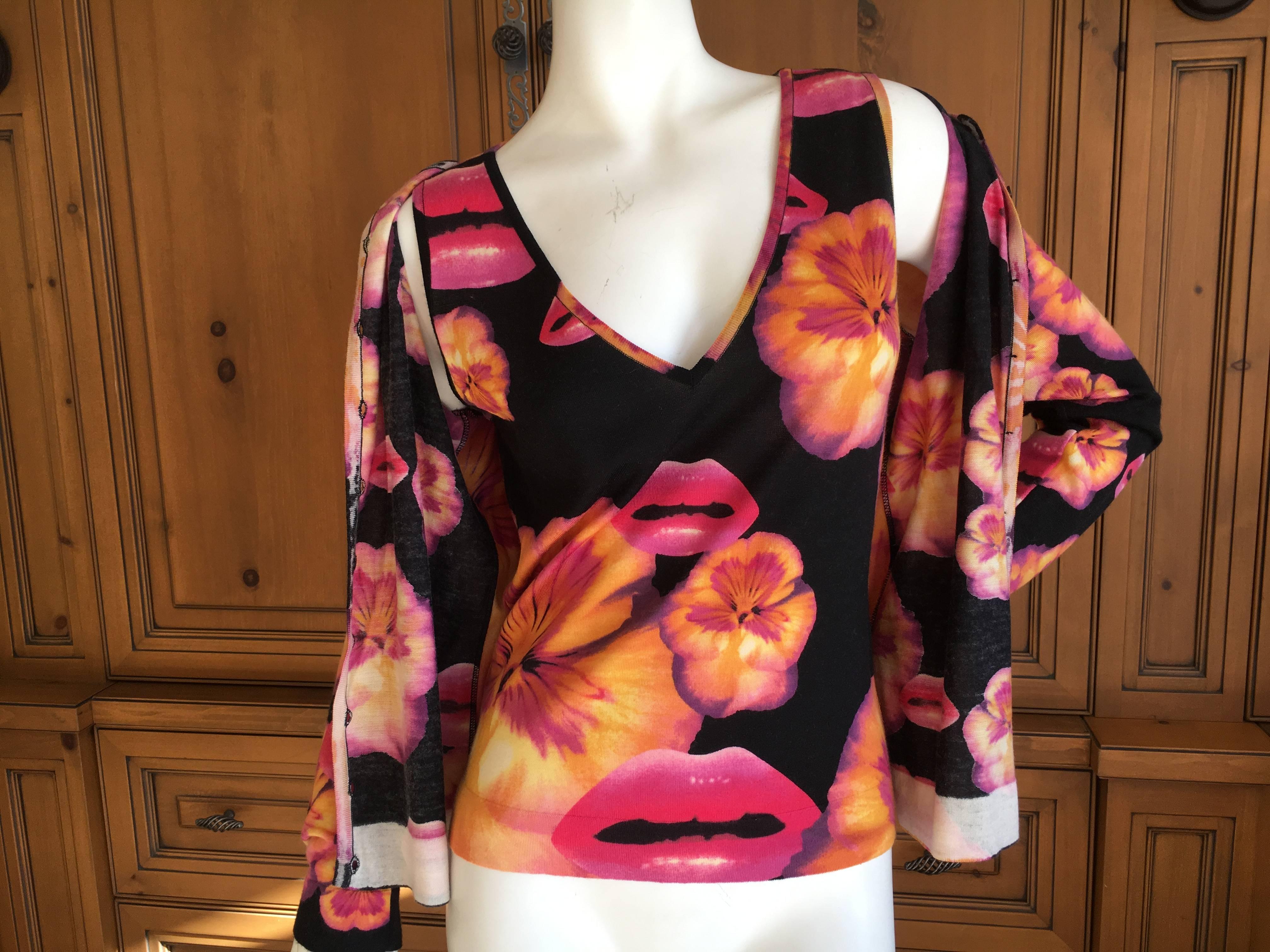 Christian Dior Galliano Surreal Lips and Pansey Cashmere Silk Blend Sweater Set 2