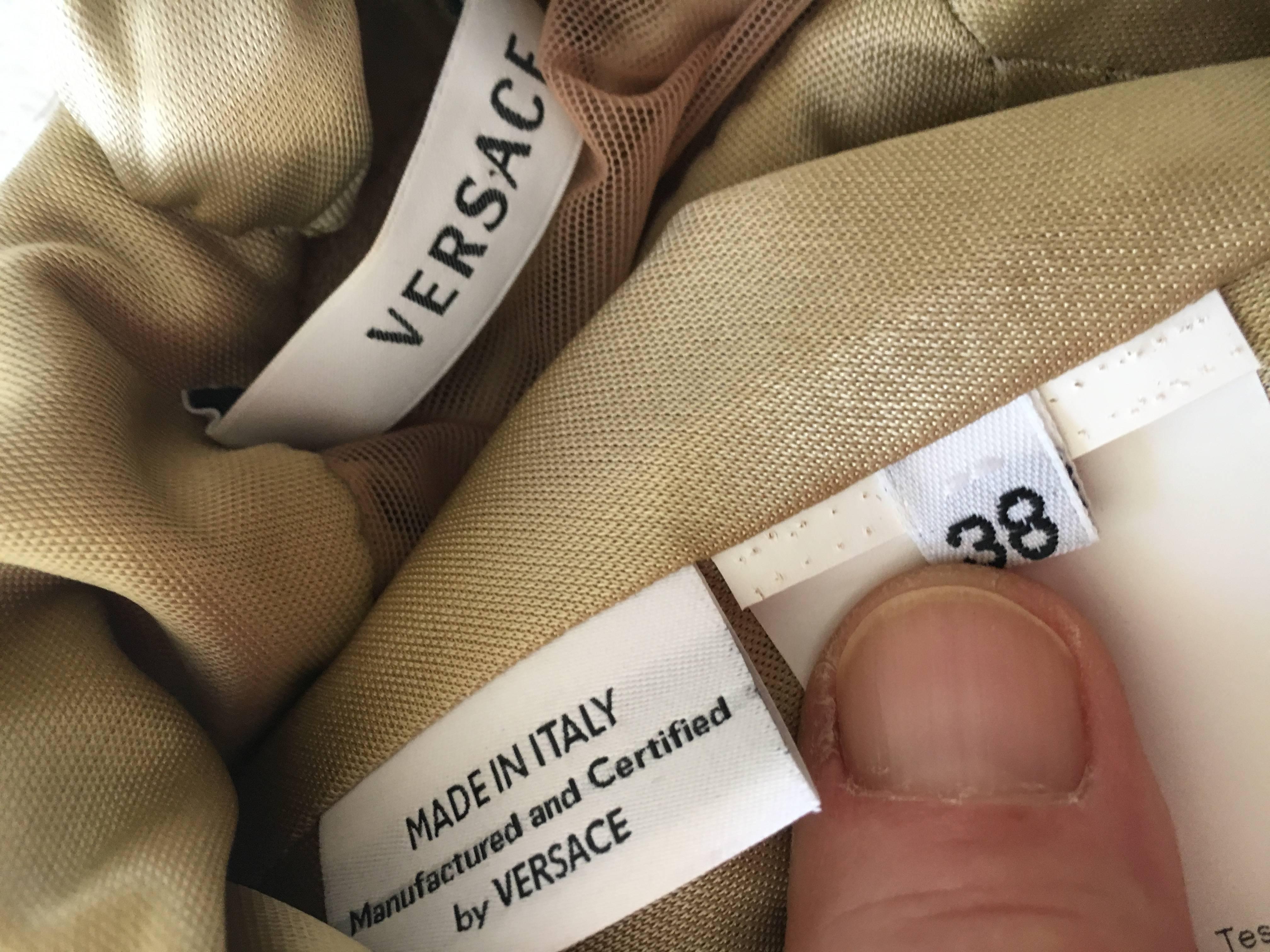 Versace Golden Jersey Gown with Detachable Beaded Greek Key Belt For Sale 4