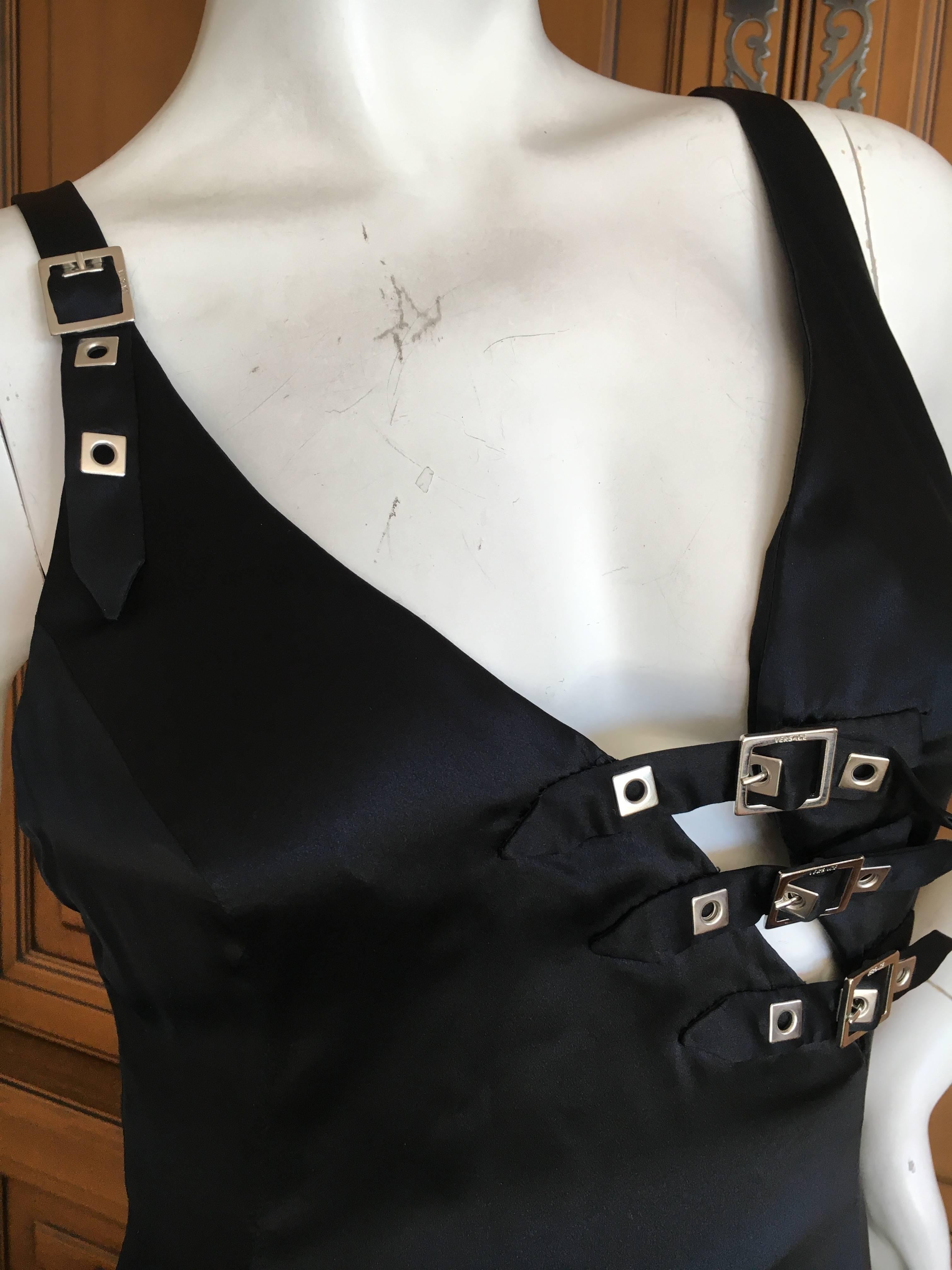 Women's Versace Vintage Sexy Little Black Bondage Buckle Cocktail Dress  Size 40