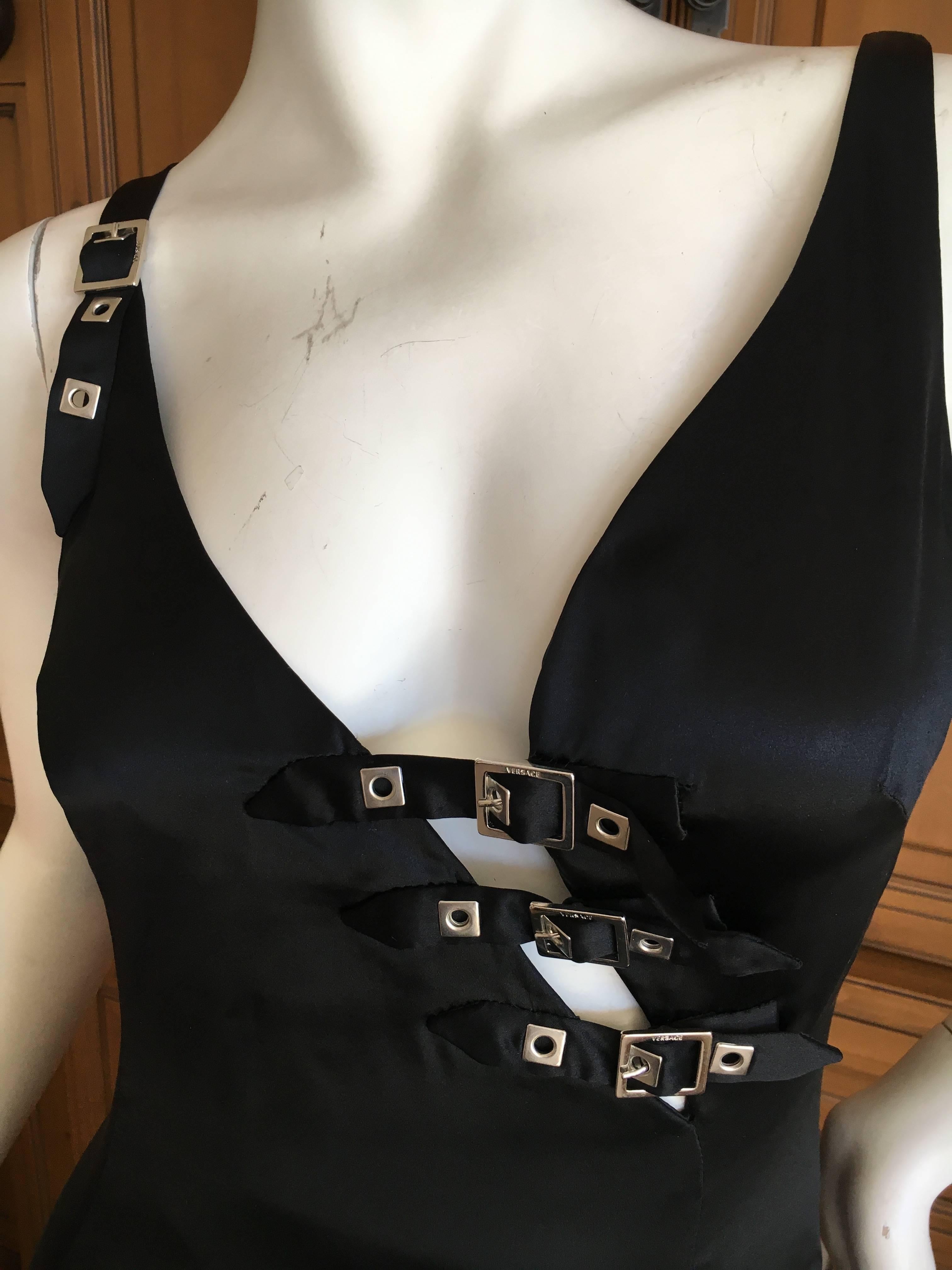 Versace Vintage Sexy Little Black Bondage Buckle Cocktail Dress  Size 40 1