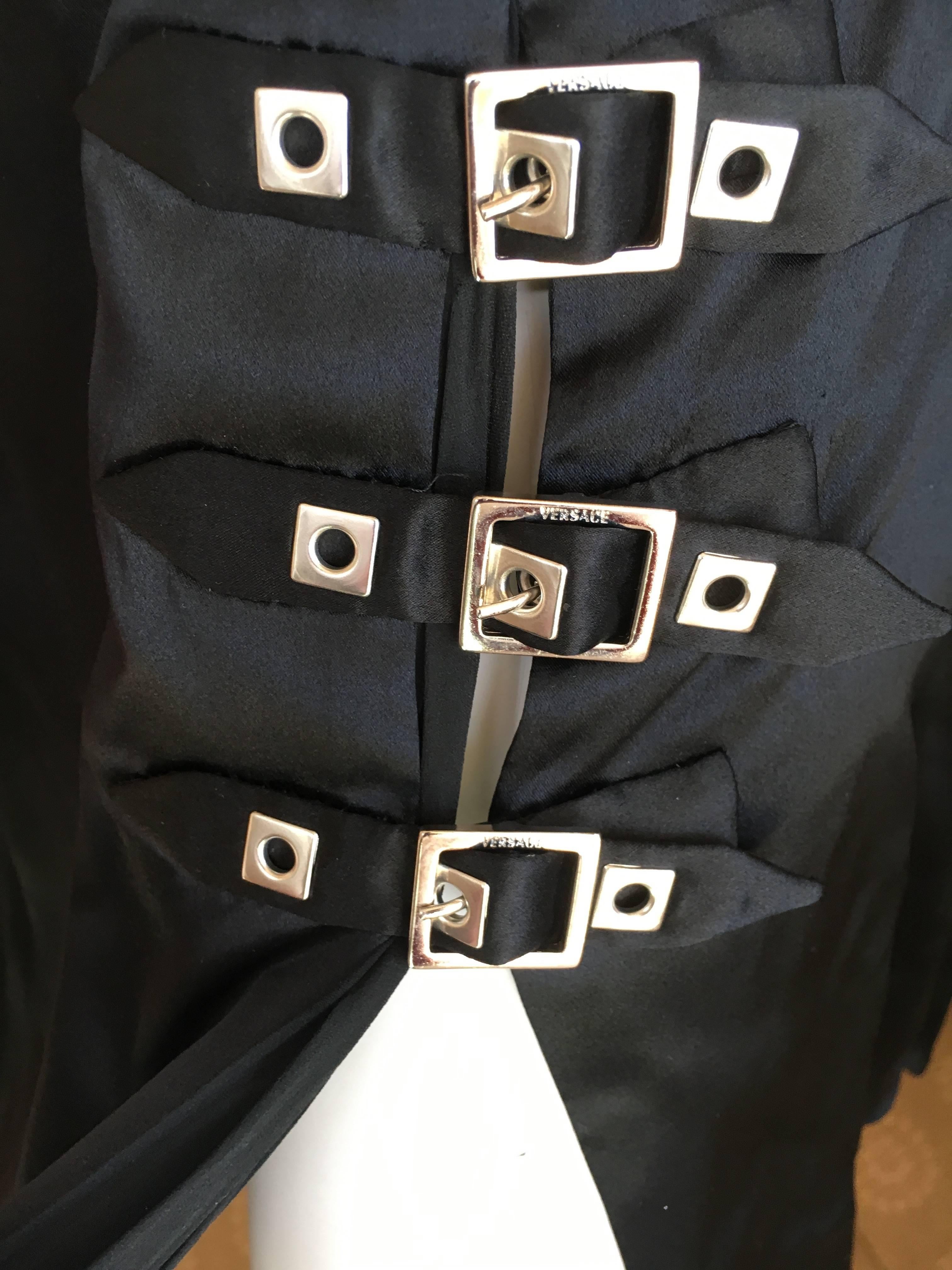 Versace Vintage Sexy Little Black Bondage Buckle Cocktail Dress  Size 40 3