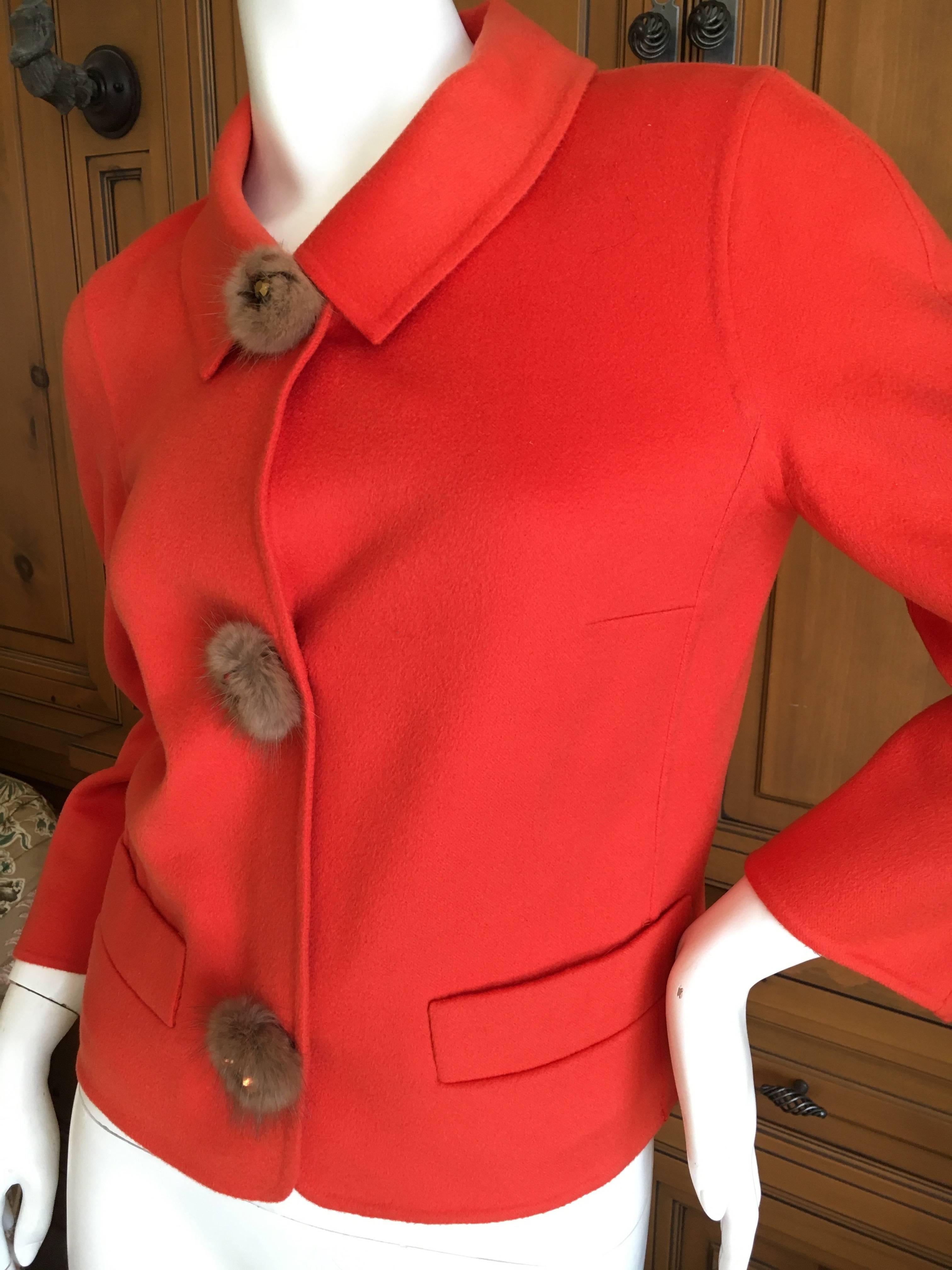 Christian Dior Doubleface Cashmere Jacket with Mink Jeweled Buttons.
Luxurious unlined pure cashmere with mink buttons, this is just divine.
Size 36
Bust 37
