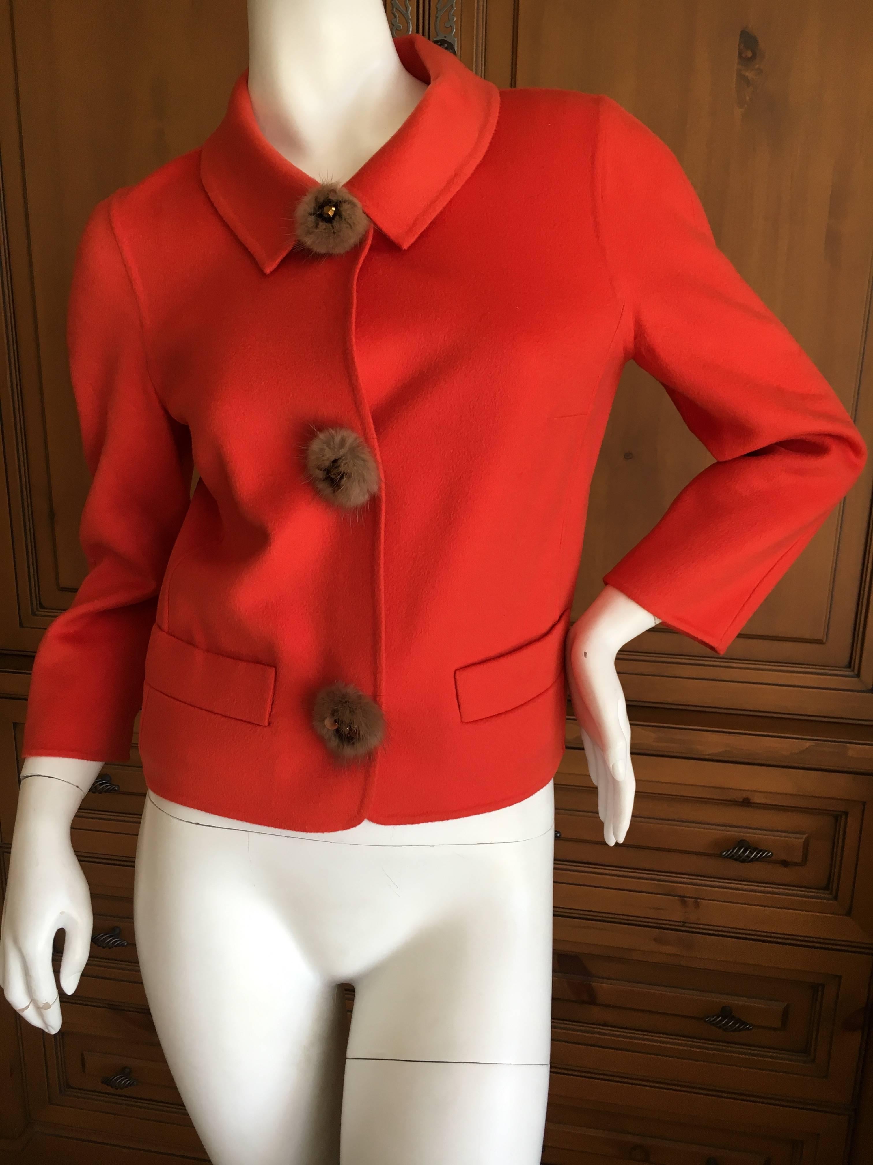 Red Christian Dior Orange Doubleface Cashmere Jacket with Mink Jeweled Buttons