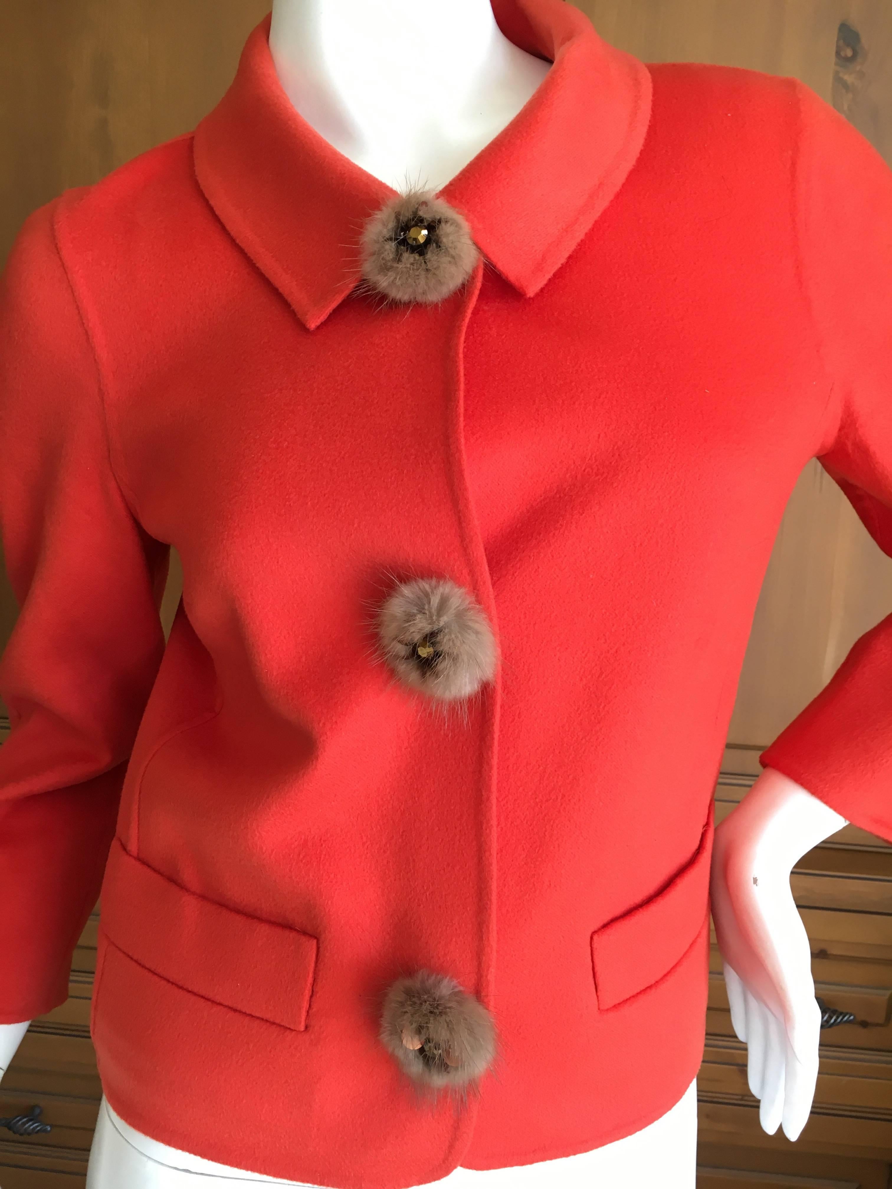 Christian Dior Orange Doubleface Cashmere Jacket with Mink Jeweled Buttons In Excellent Condition In Cloverdale, CA