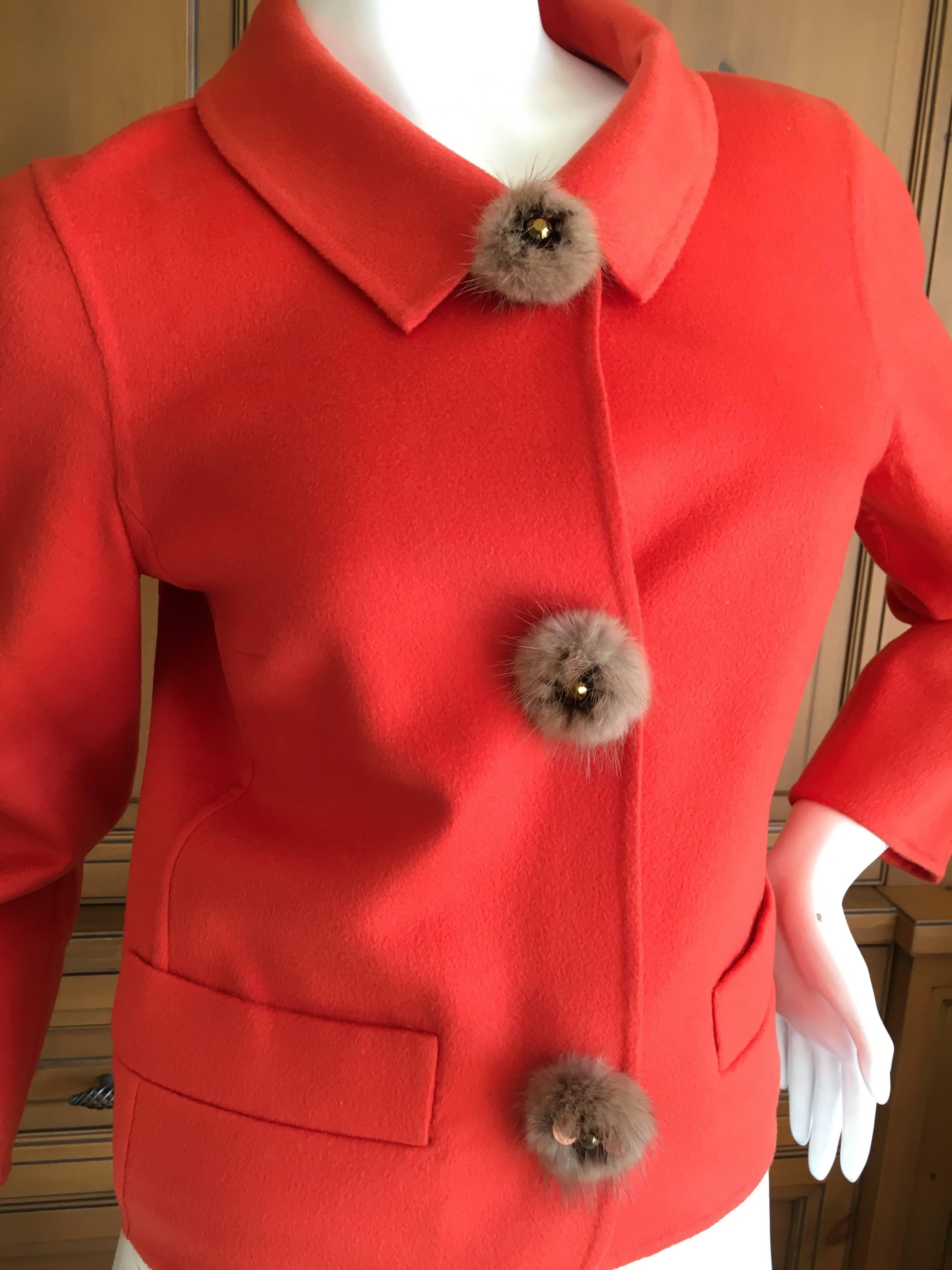 Christian Dior Orange Doubleface Cashmere Jacket with Mink Jeweled Buttons 3
