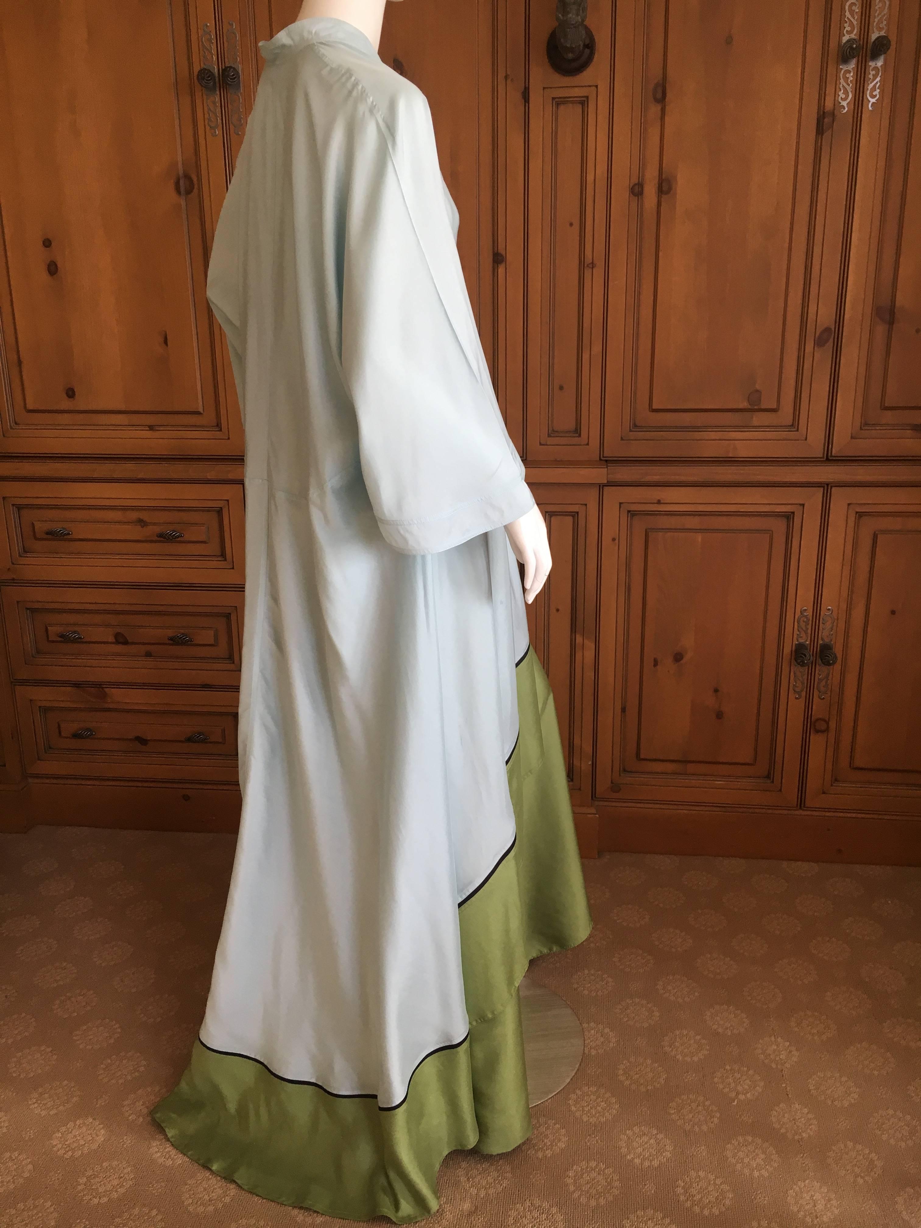 Chado Ralph Rucci Silk Turquoise & Green Caftan and Matching Wide Leg Pant In Good Condition For Sale In Cloverdale, CA