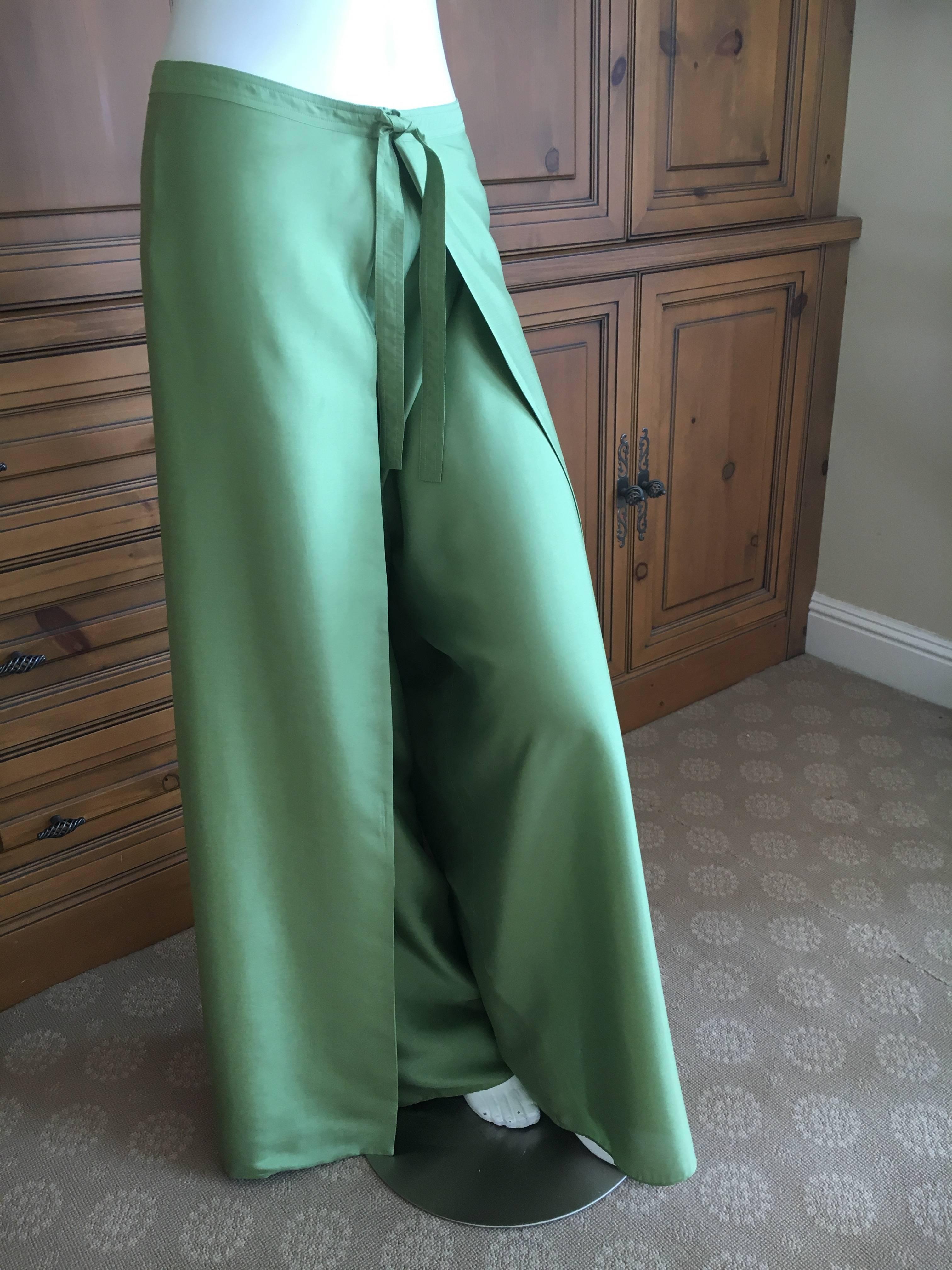 Chado Ralph Rucci Silk Turquoise & Green Caftan and Matching Wide Leg Pant For Sale 2