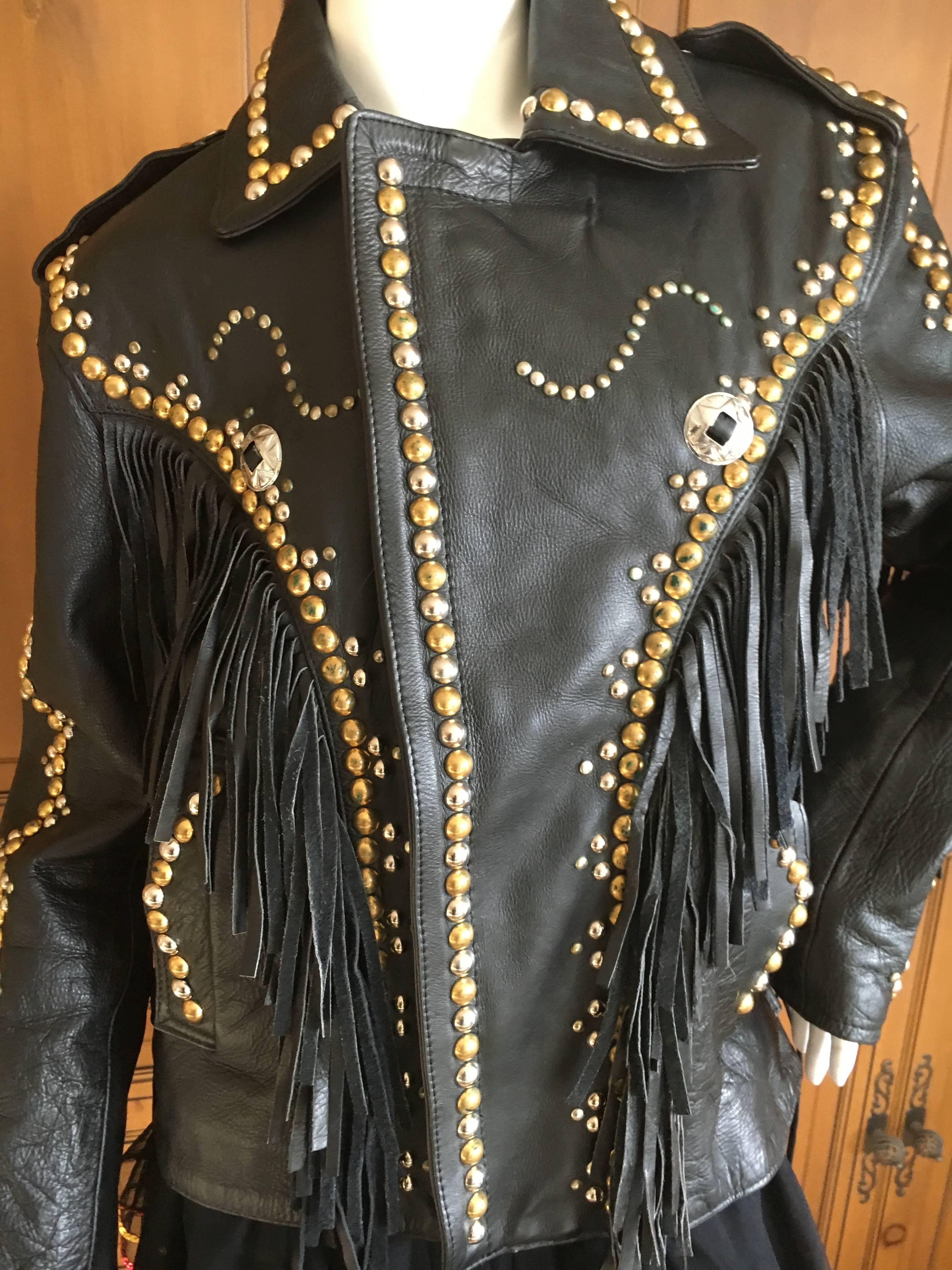 Vintage Men's Leather Motorcycle Jacket with Fringe and Studs 1